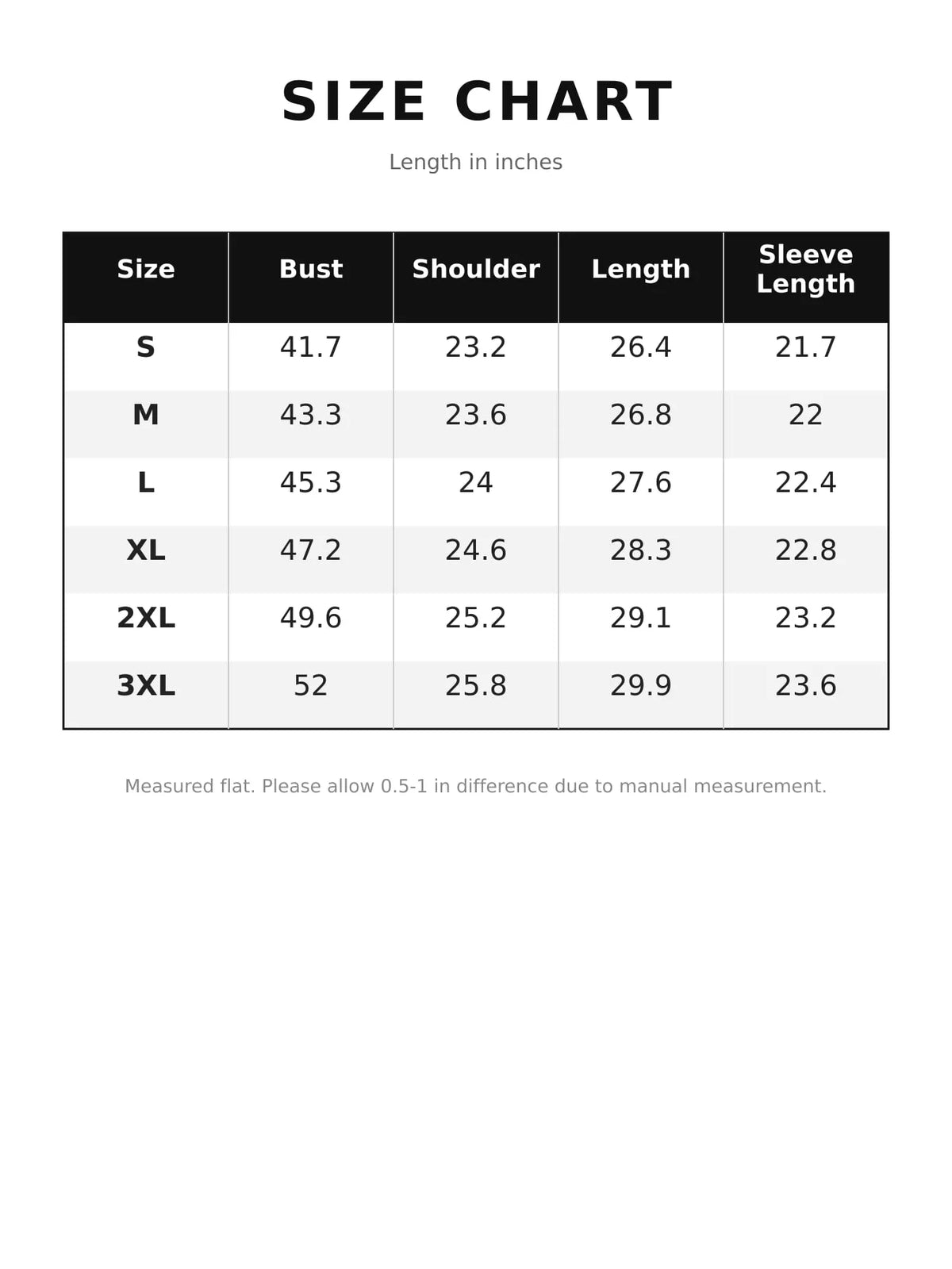 Letter Back Dropped Shoulder Hoodie — size and measurement chart