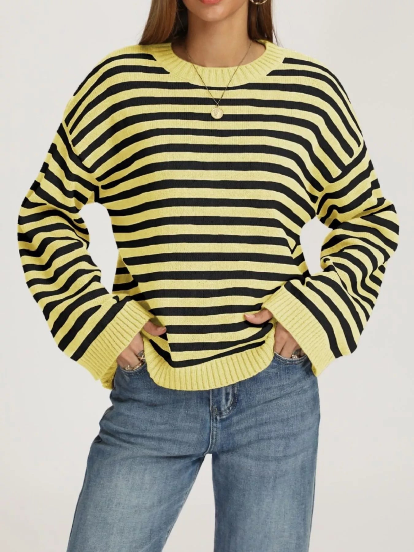 Trendsi Striped Dropped Shoulder Sweater -