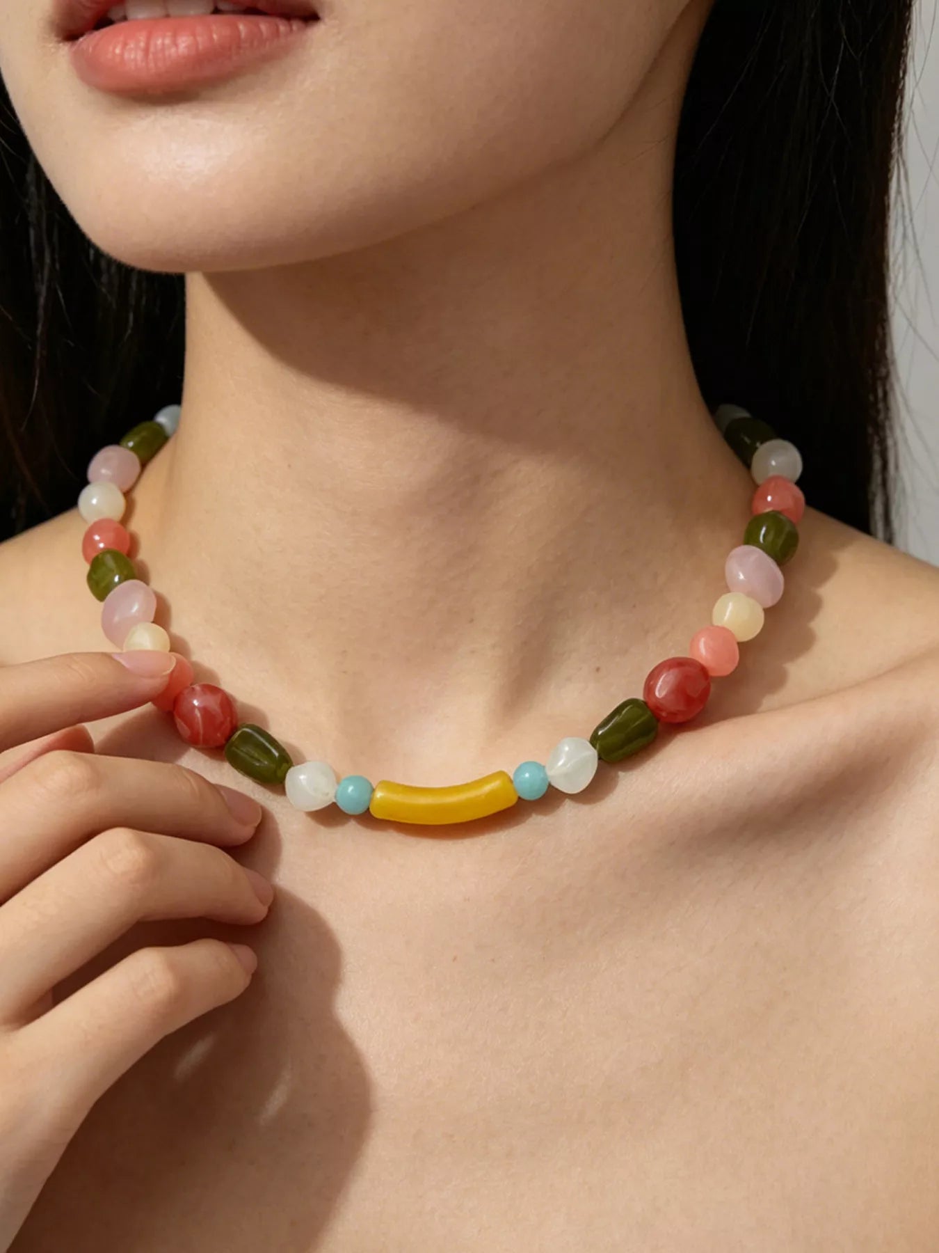 Women's Colorful Acrylic Mixed Bead Choker Necklace