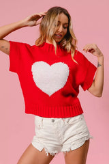 Trendsi BiBi Rib Banded Heart Pattern Valentines Sweater -