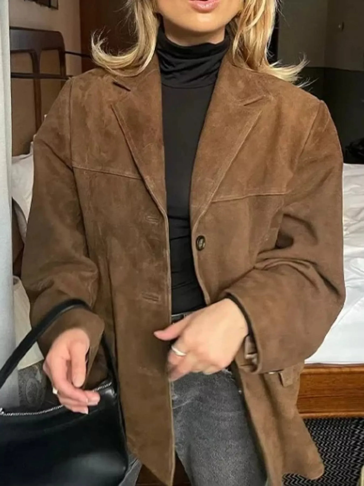 Light brown lapel blazer, front view