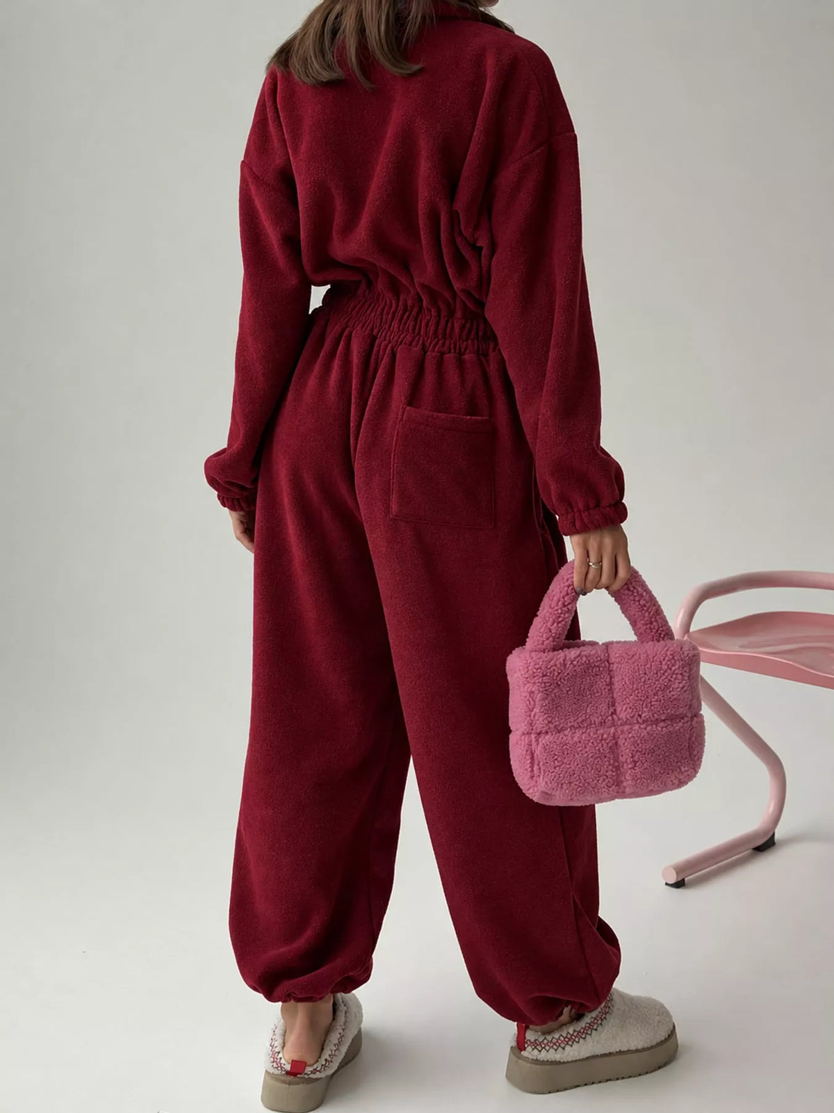 Zip Front Long Sleeve Jumpsuit — back view