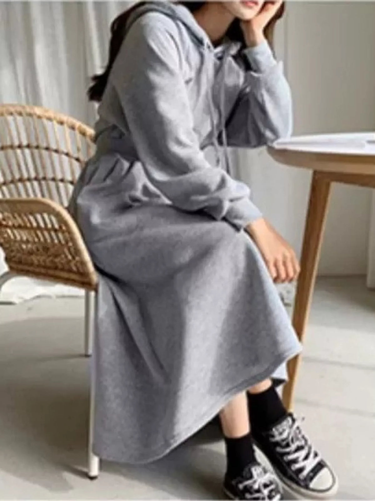Hooded Long Sleeve A-Line Sweatshirt Dress in gray