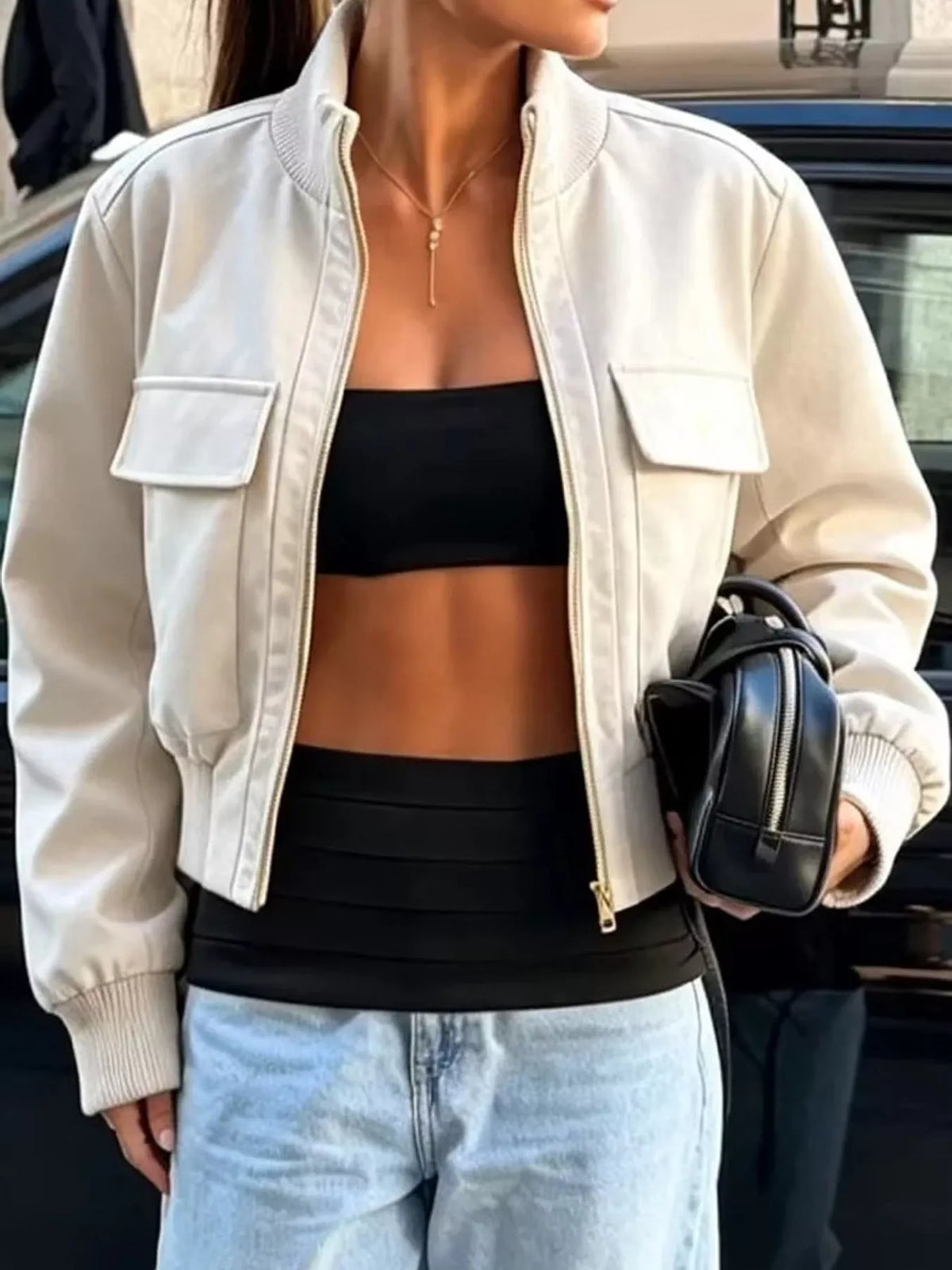 Suede Zip-Up Pocket Jacket — front view