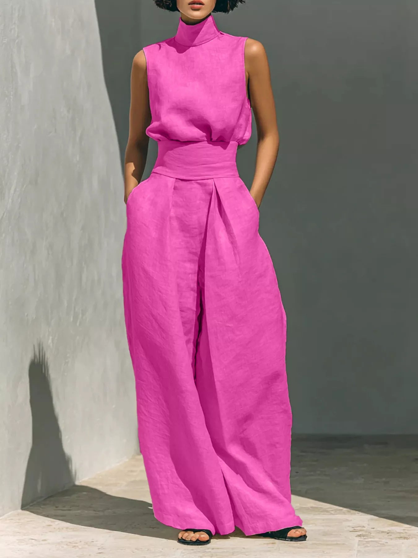 Trendsi Full Size Sleeveless Wide-Leg Jumpsuit with Smocked Waist Plus Size -