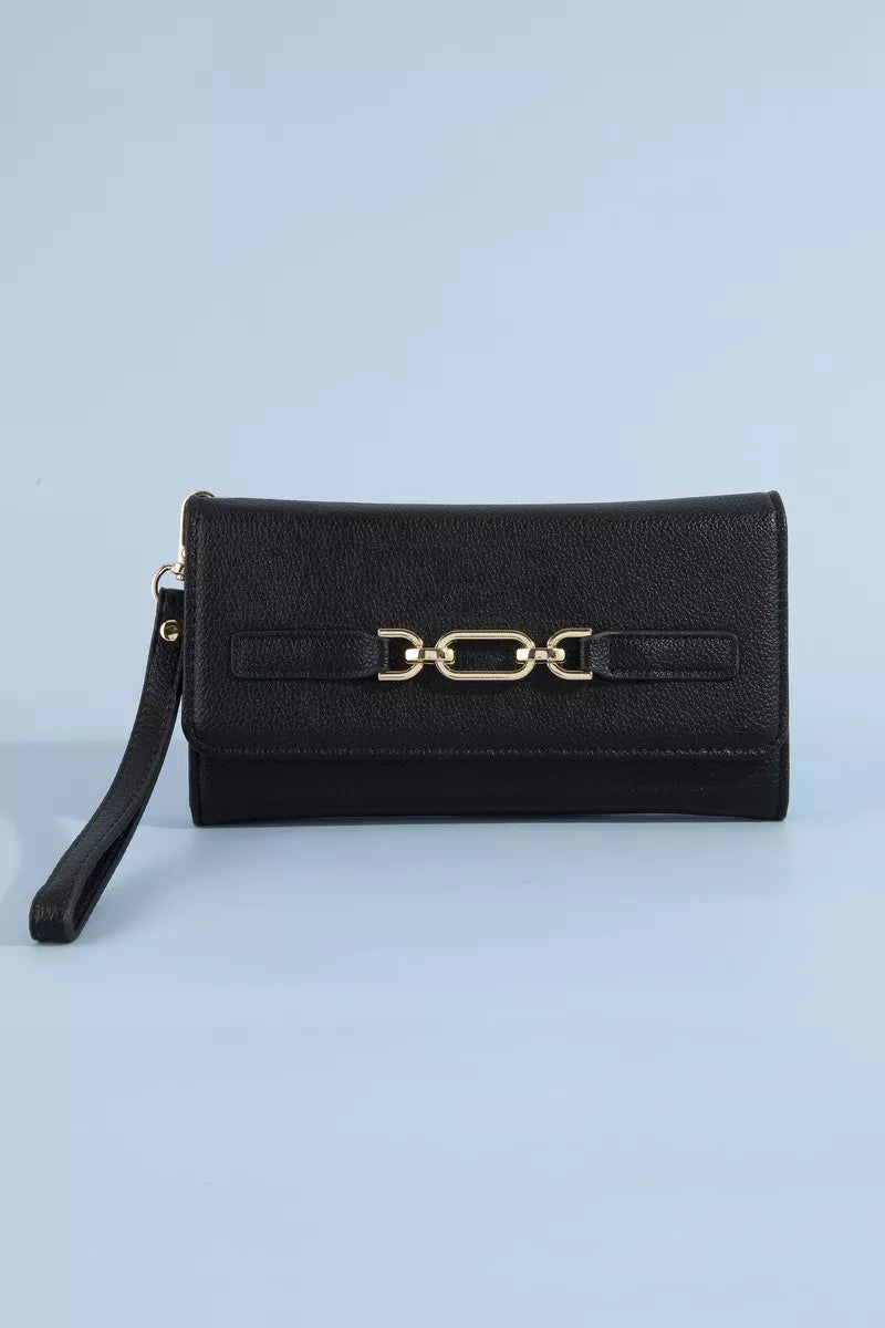 Unisex Slim Faux Leather Wristlet Wallet With Chain Detail — product view 2