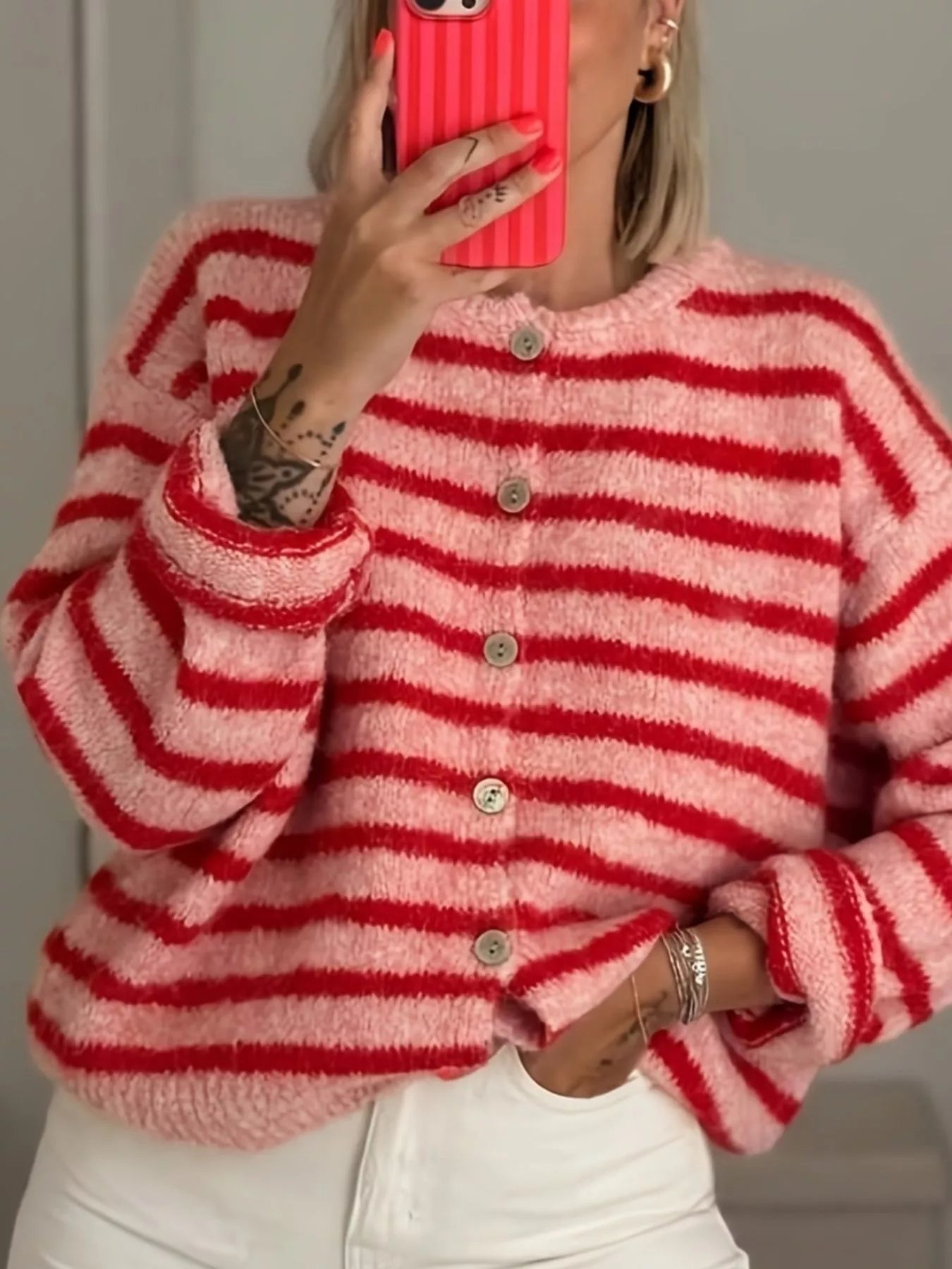 Trendsi Striped Button-Down Cardigan -