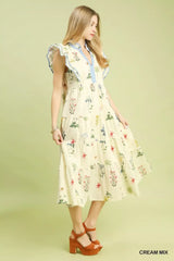 Trendsi Umgee Mix Floral Tiered Ruffle Midi Dress -