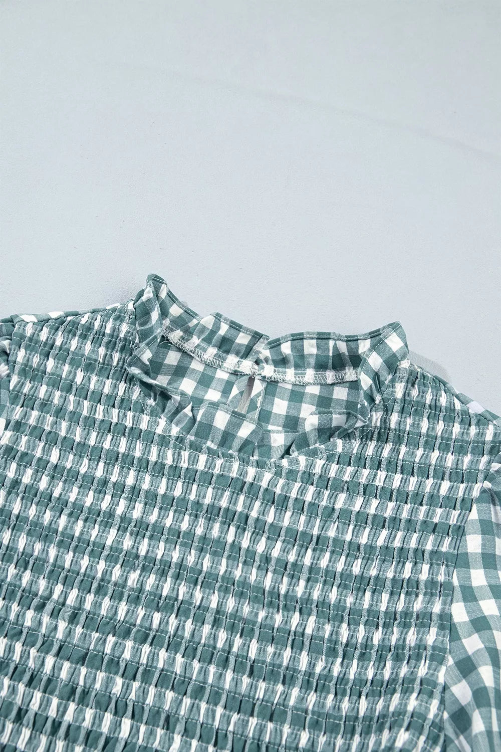 Trendsi 3/4 Sleeve Shirred Plaid Peplum Top -