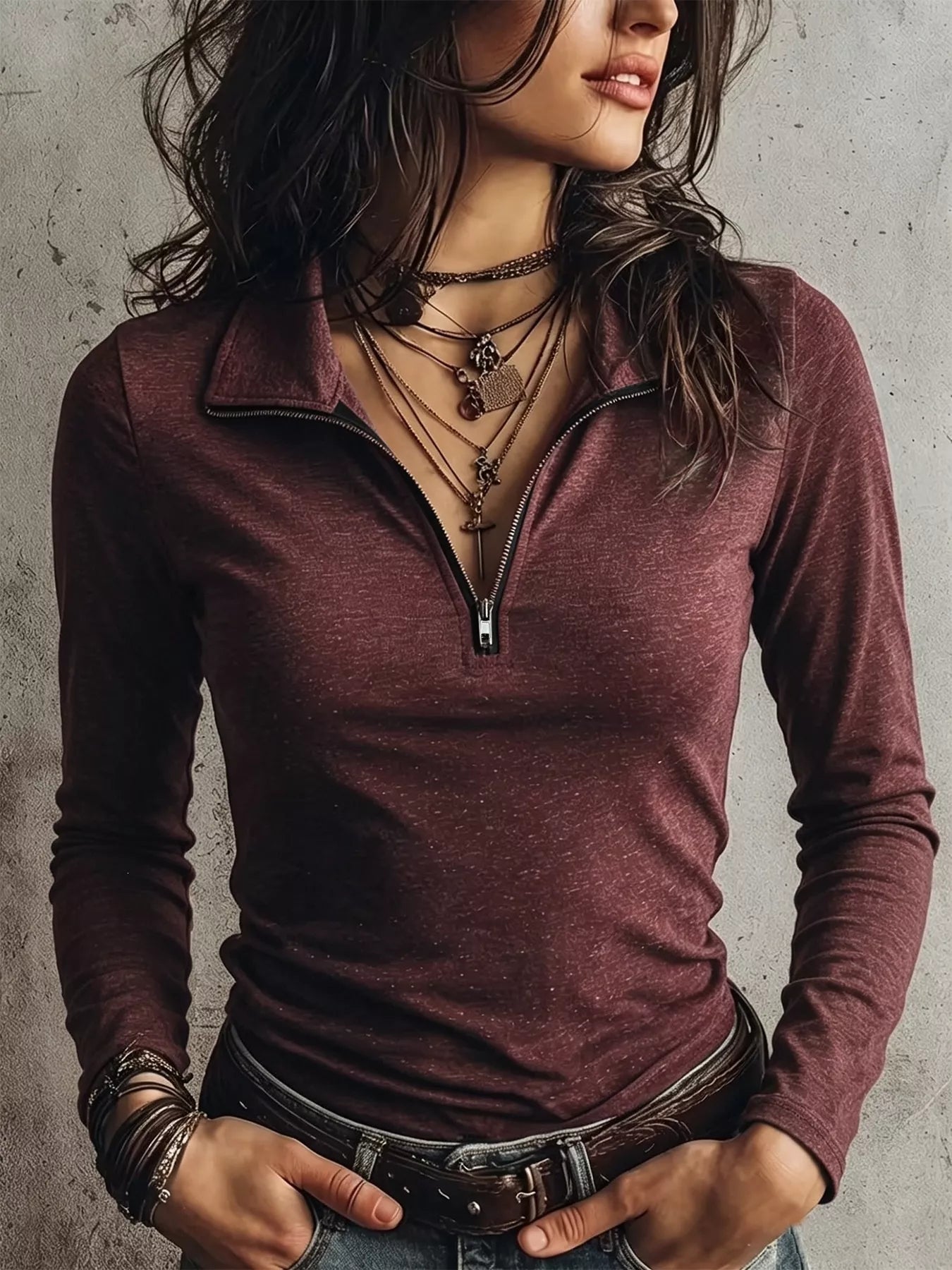 Trendsi Slim Fit Long Sleeve Quarter-Zip T-Shirt -