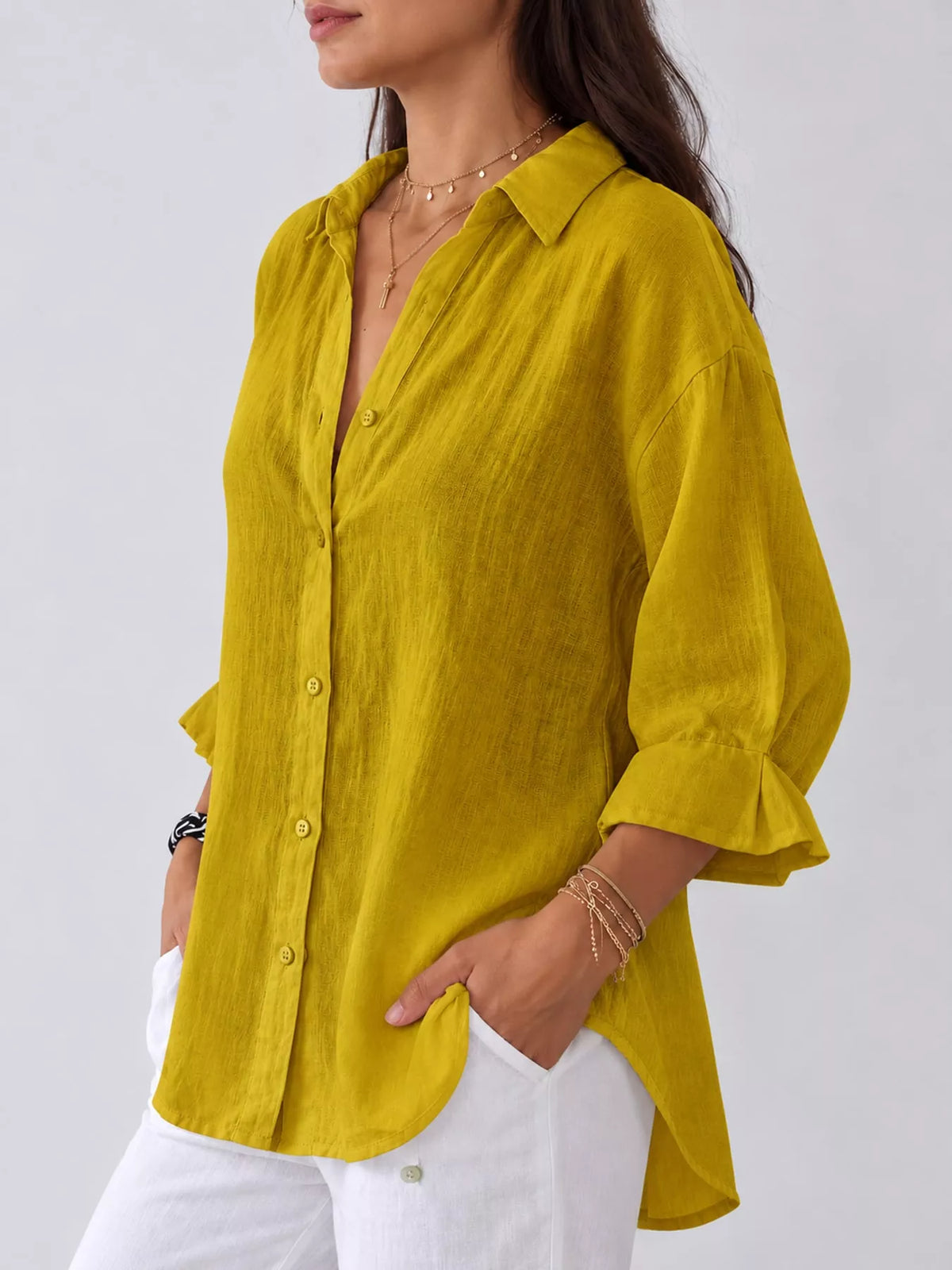 Yellow loose fit tie back shirt