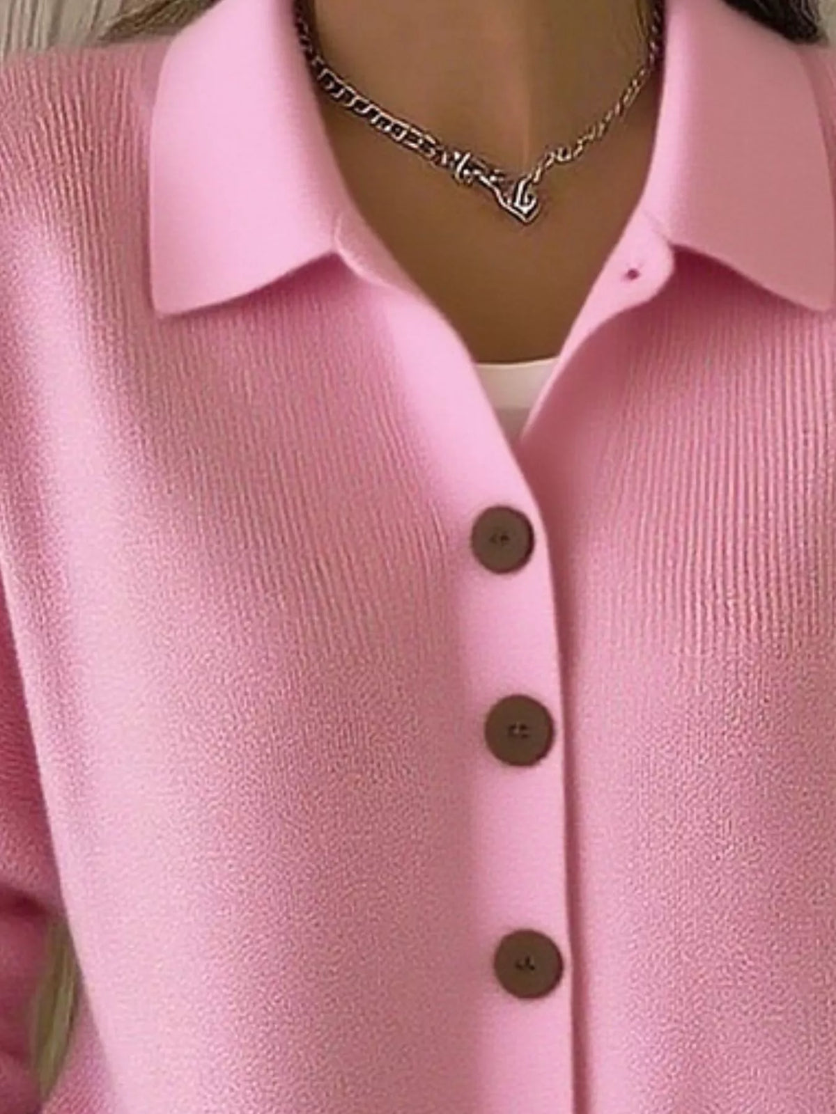 Pink collared button-down knit cardigan