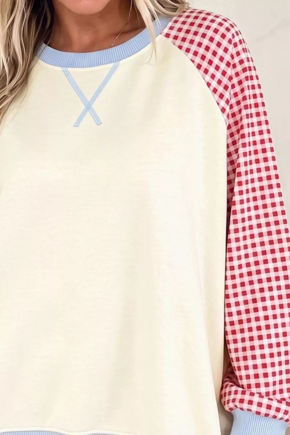 Trendsi Plaid Raglan Sleeve Sweatshirt -