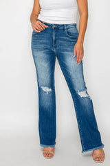 Trendsi bytos Full Size Raw Hem Distressed High Rise Bootcut Jeans -