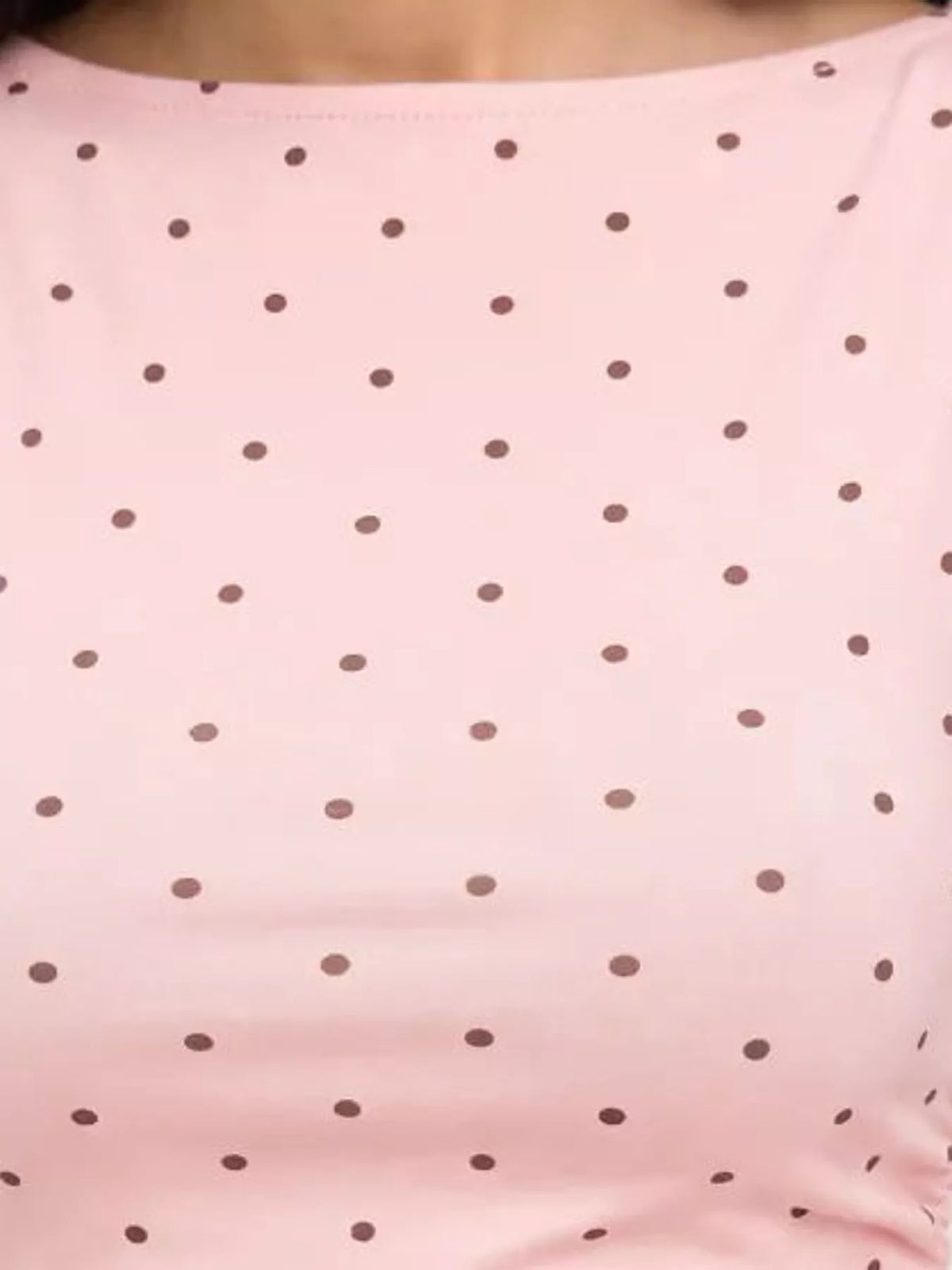 Polka Dot Print Sleeveless Tank Top with Tie Back, detail view in pink and black