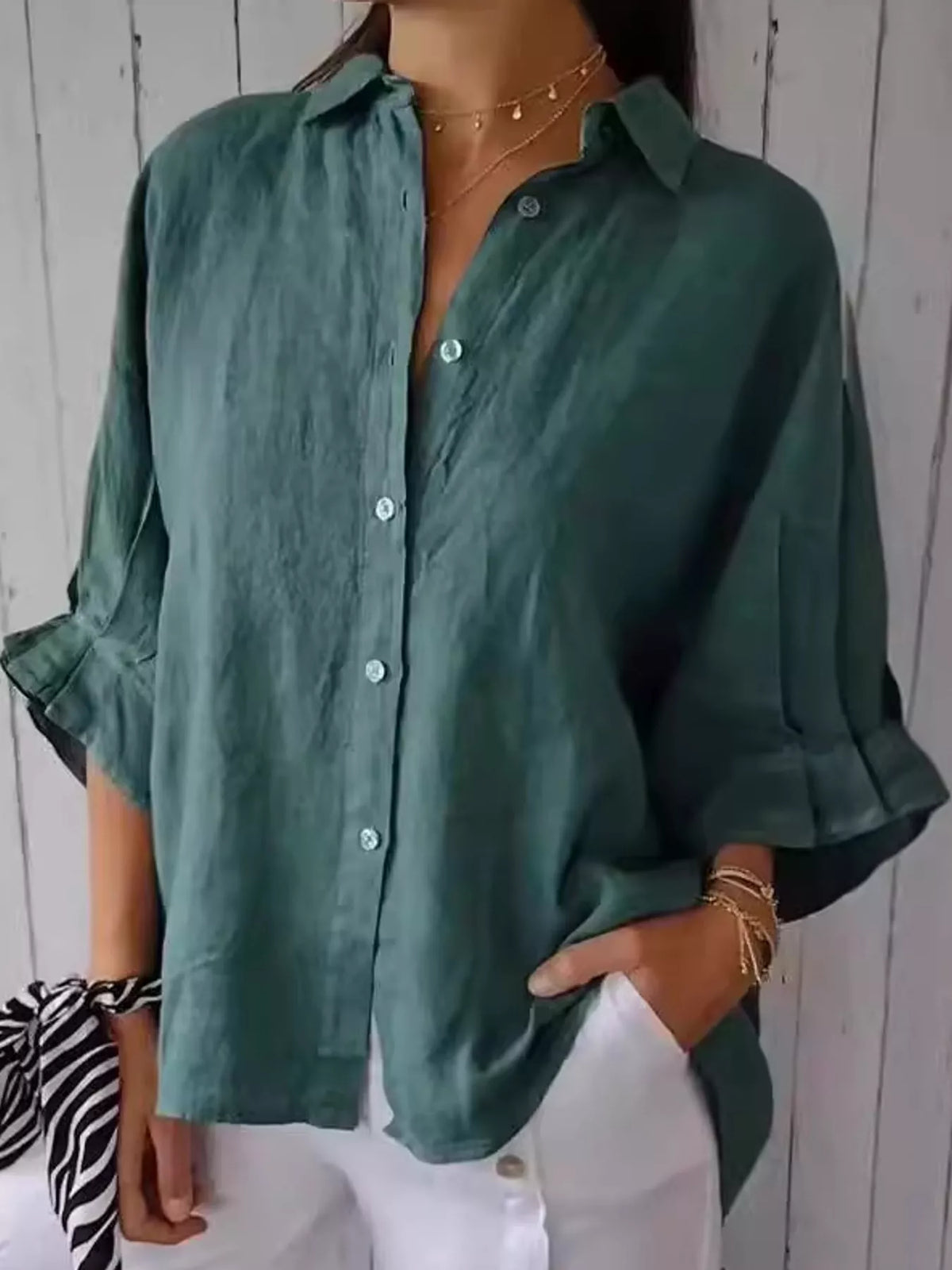 Green loose fit tie-back shirt