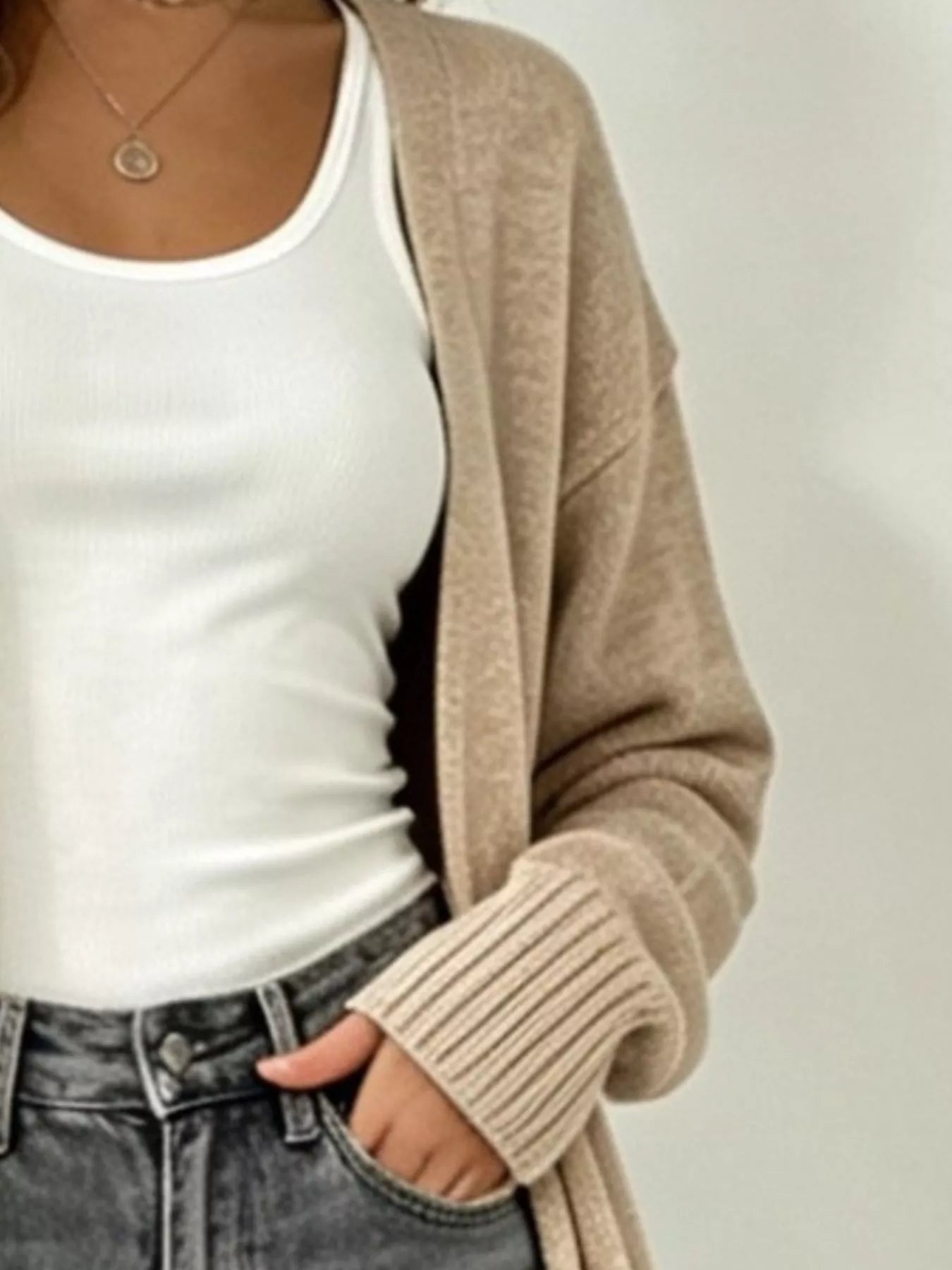 Trendsi Full Size Open-Front Longline Knit Cardigan Plus Size -