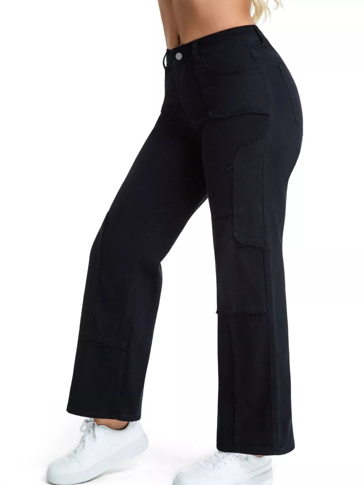 Frayed edge straight leg jeans