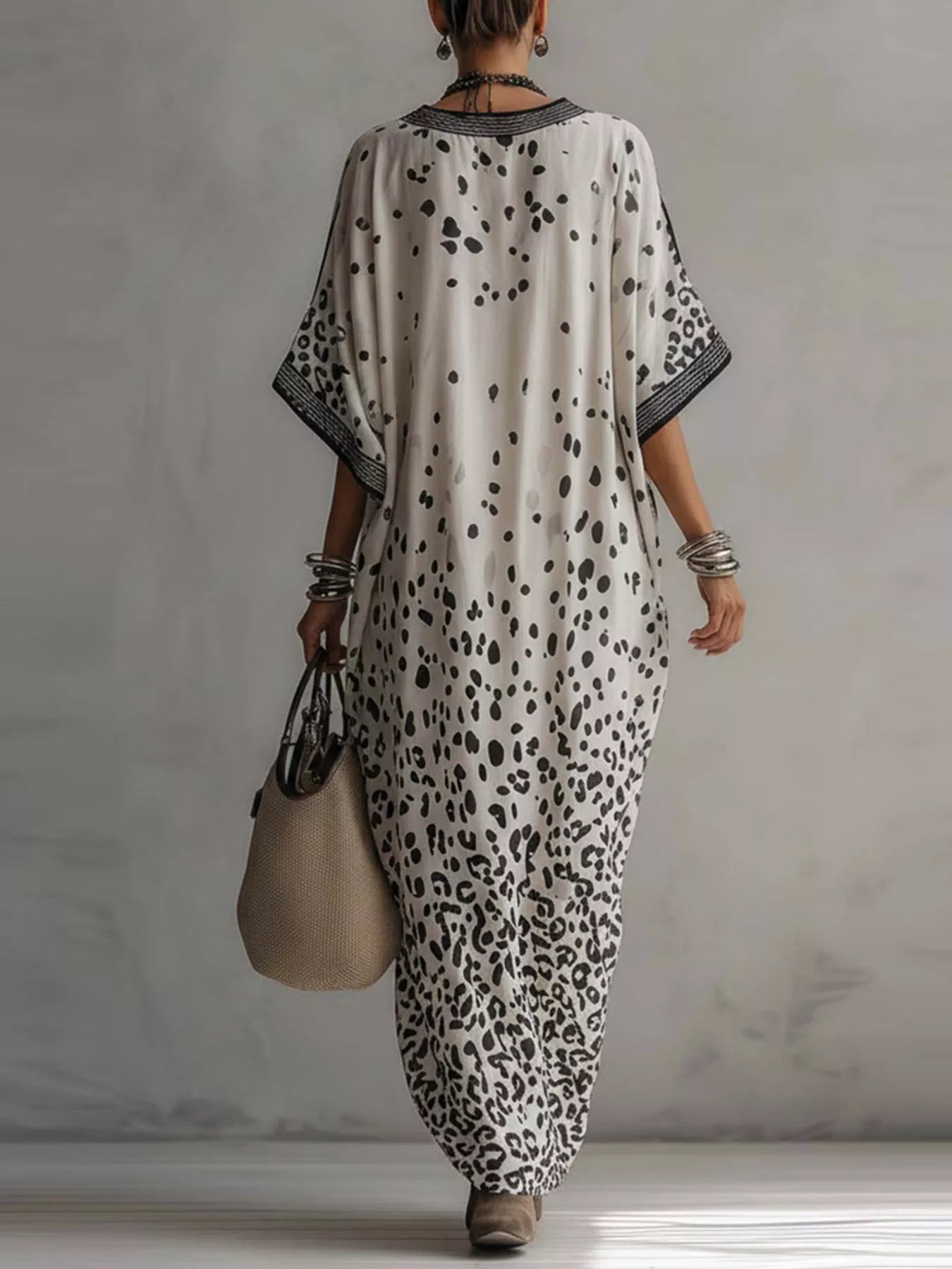 Trendsi V-Neck Leopard Print Loose Maxi Dress -