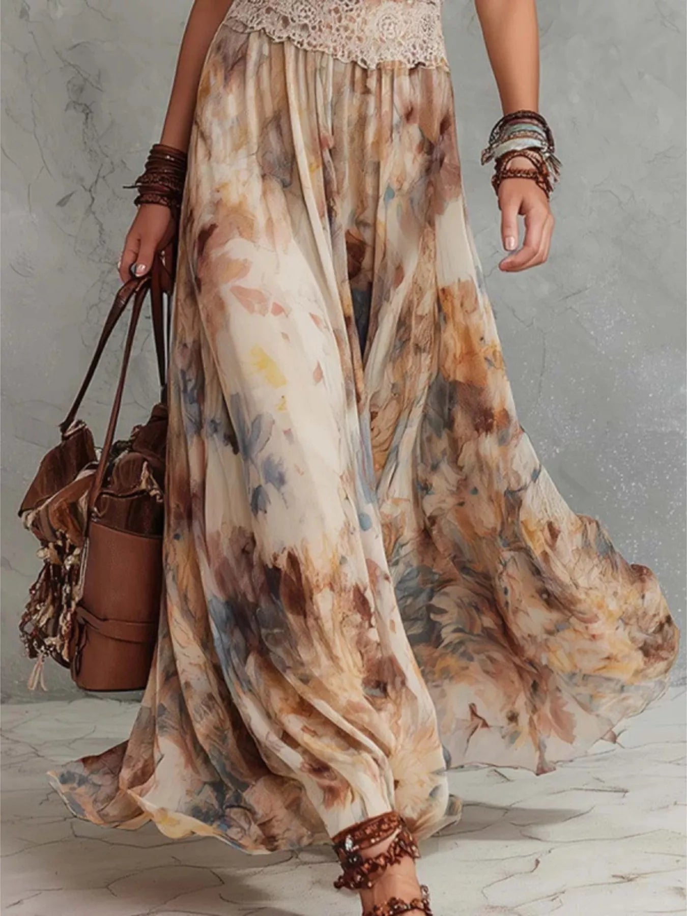 Trendsi Floral Print Halter Neck Maxi Dress -