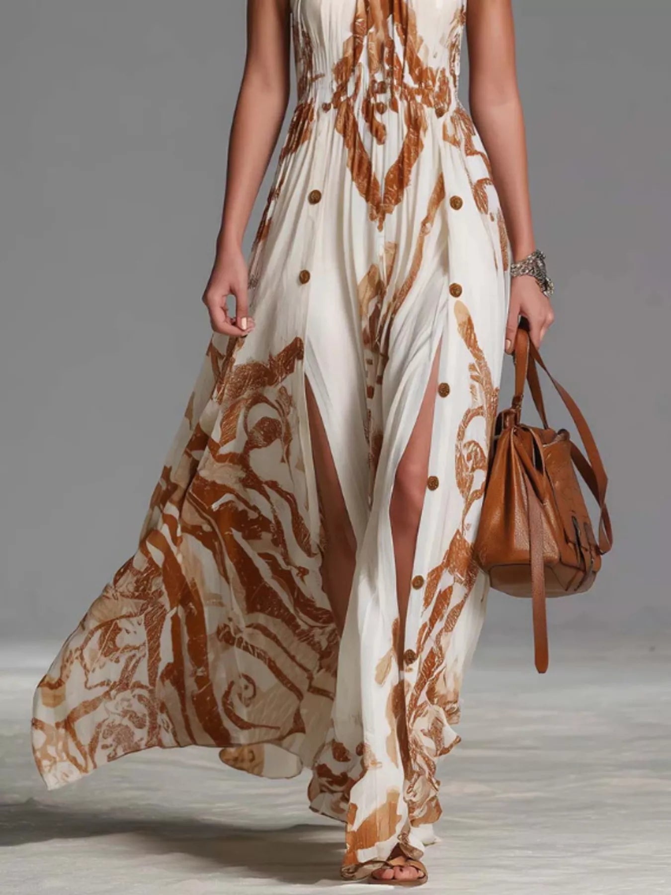 Trendsi Printed Halter Neck Maxi Dress -