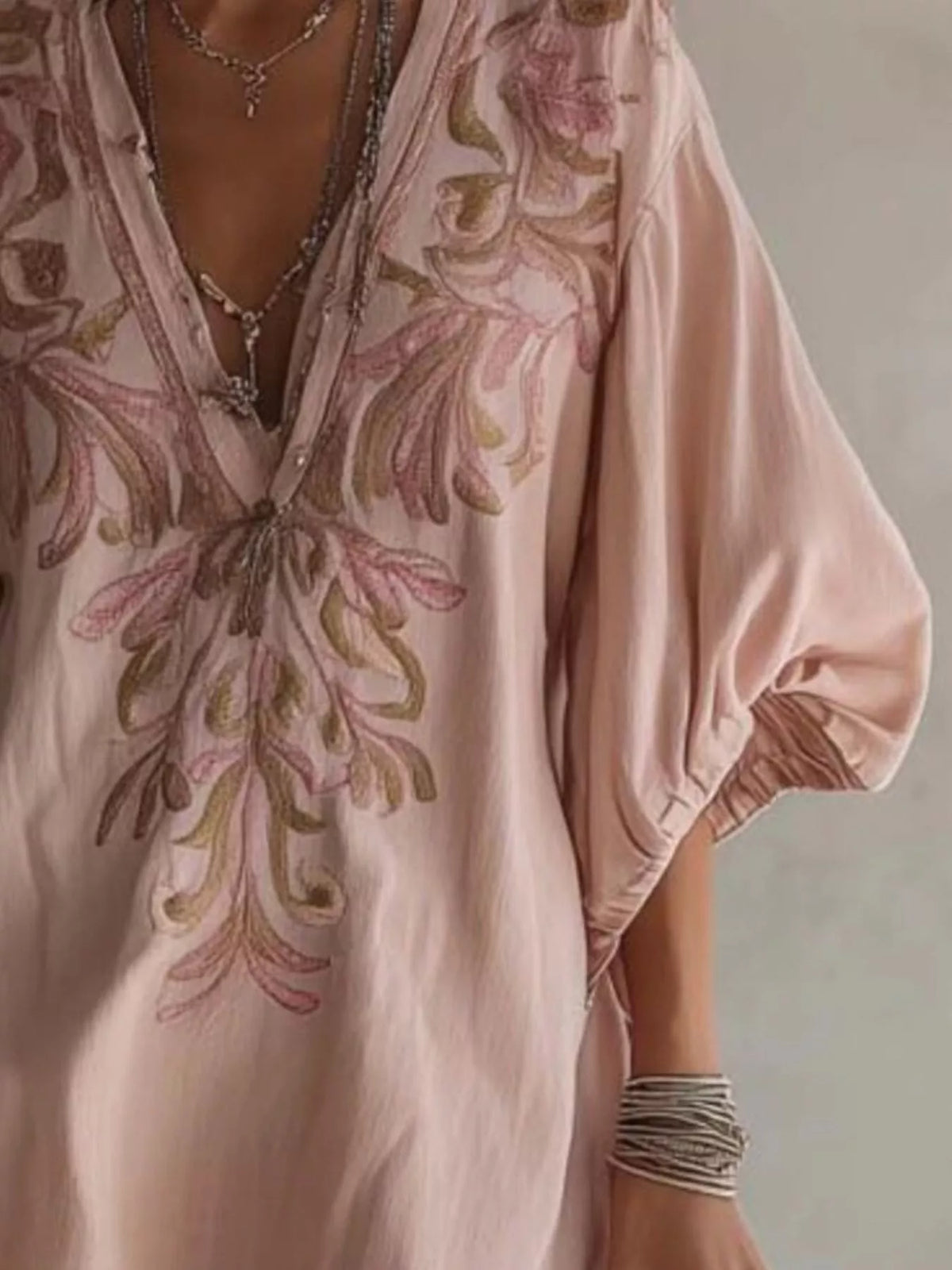 Embroidered v-neck mini dress