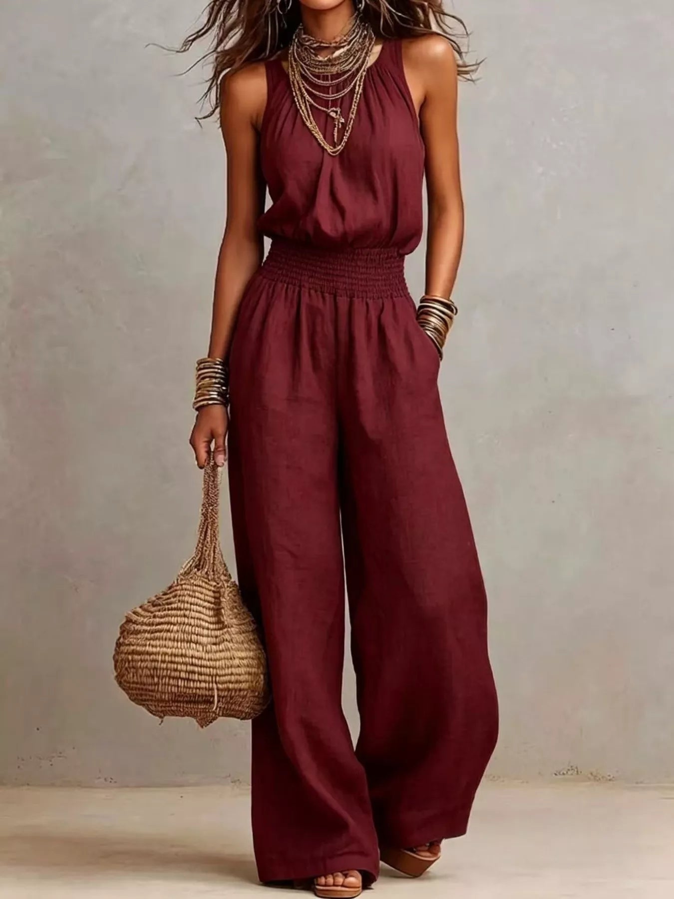 Trendsi Elegant Halter Neck Wide-Leg Jumpsuit -