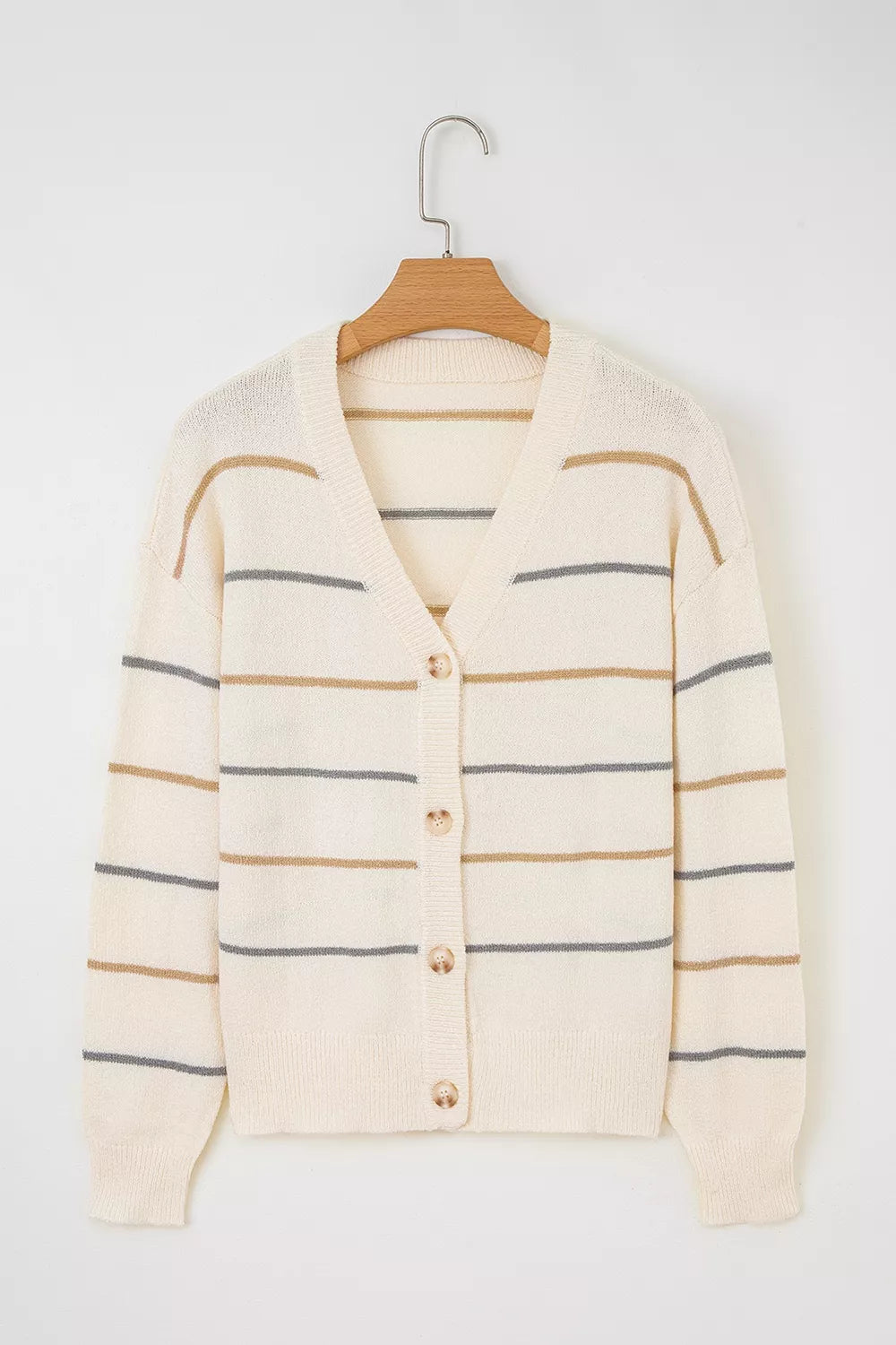 Trendsi Striped V-Neck Button-Up Cardigan -