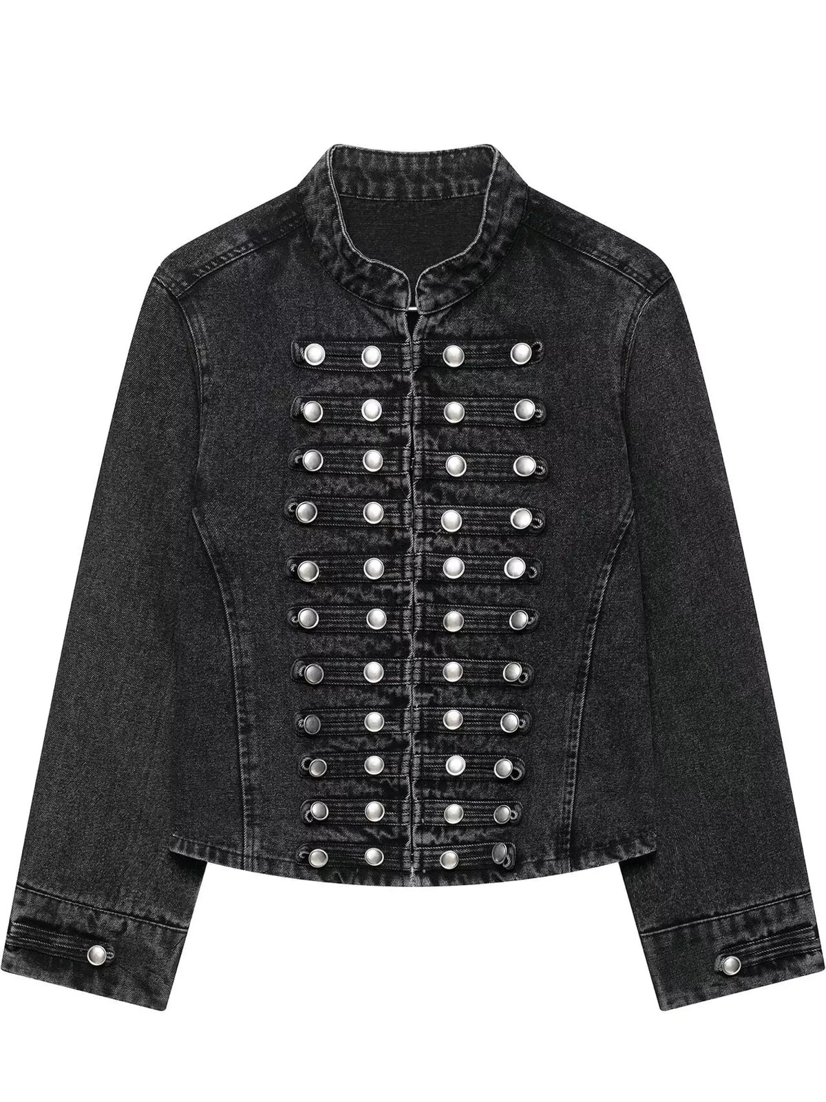 Gray decorative button cropped denim jacket