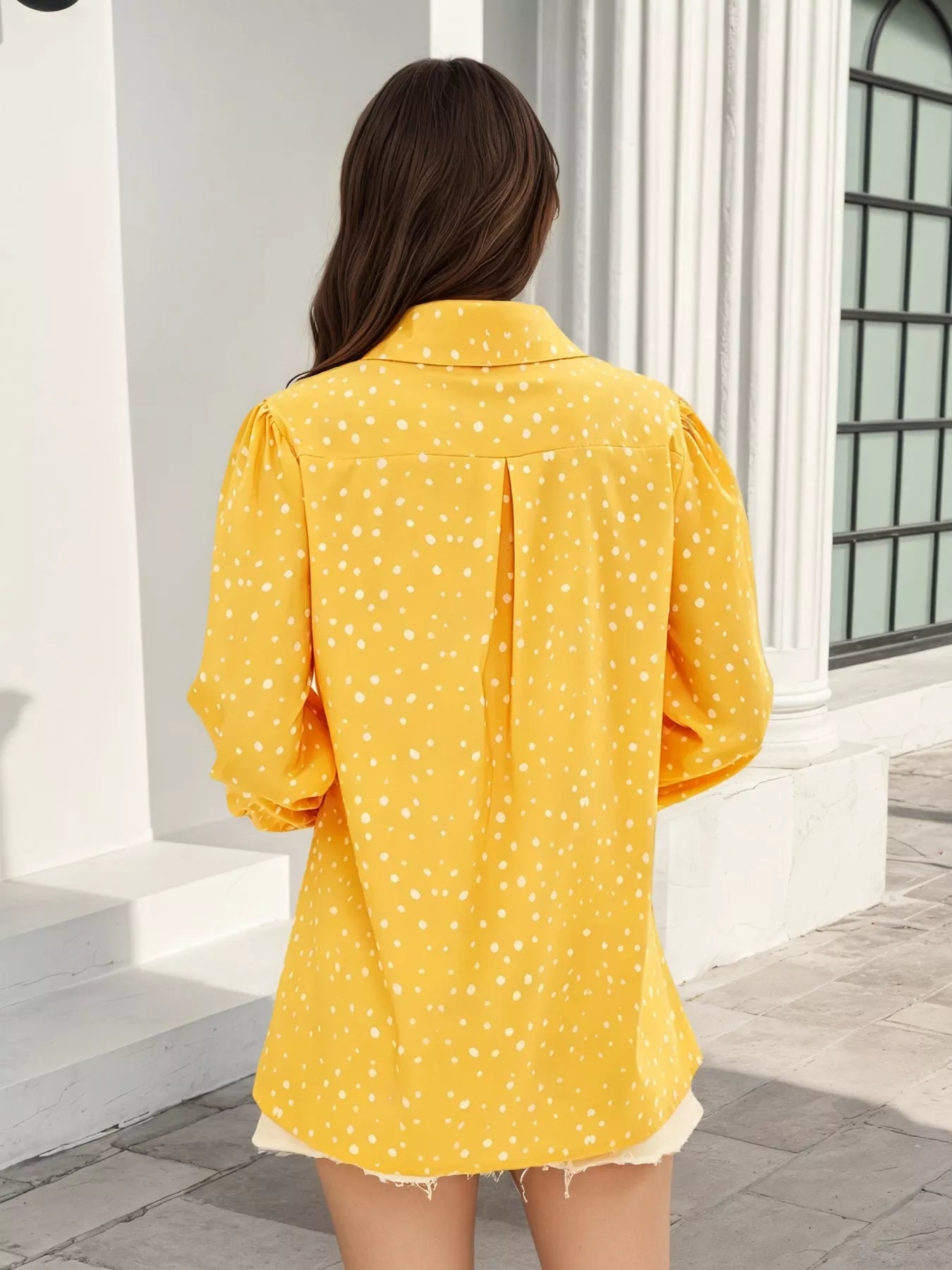 Trendsi Polka Dot Puff Sleeve Shirt - Shirts