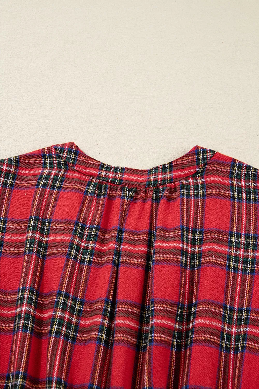 Trendsi Christmas Plaid V Neck 3/4 Sleeve Tie Waist Ruffle Hem Midi Dress -