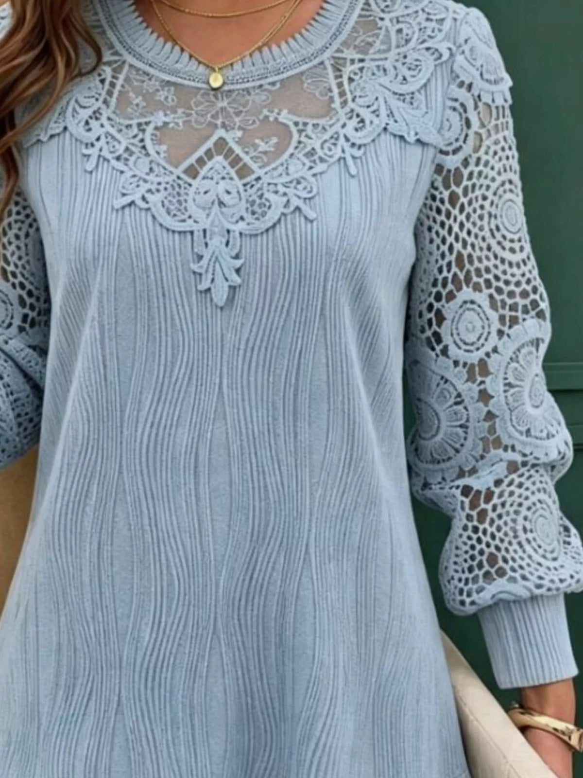 Lace patchwork long sleeve blouse