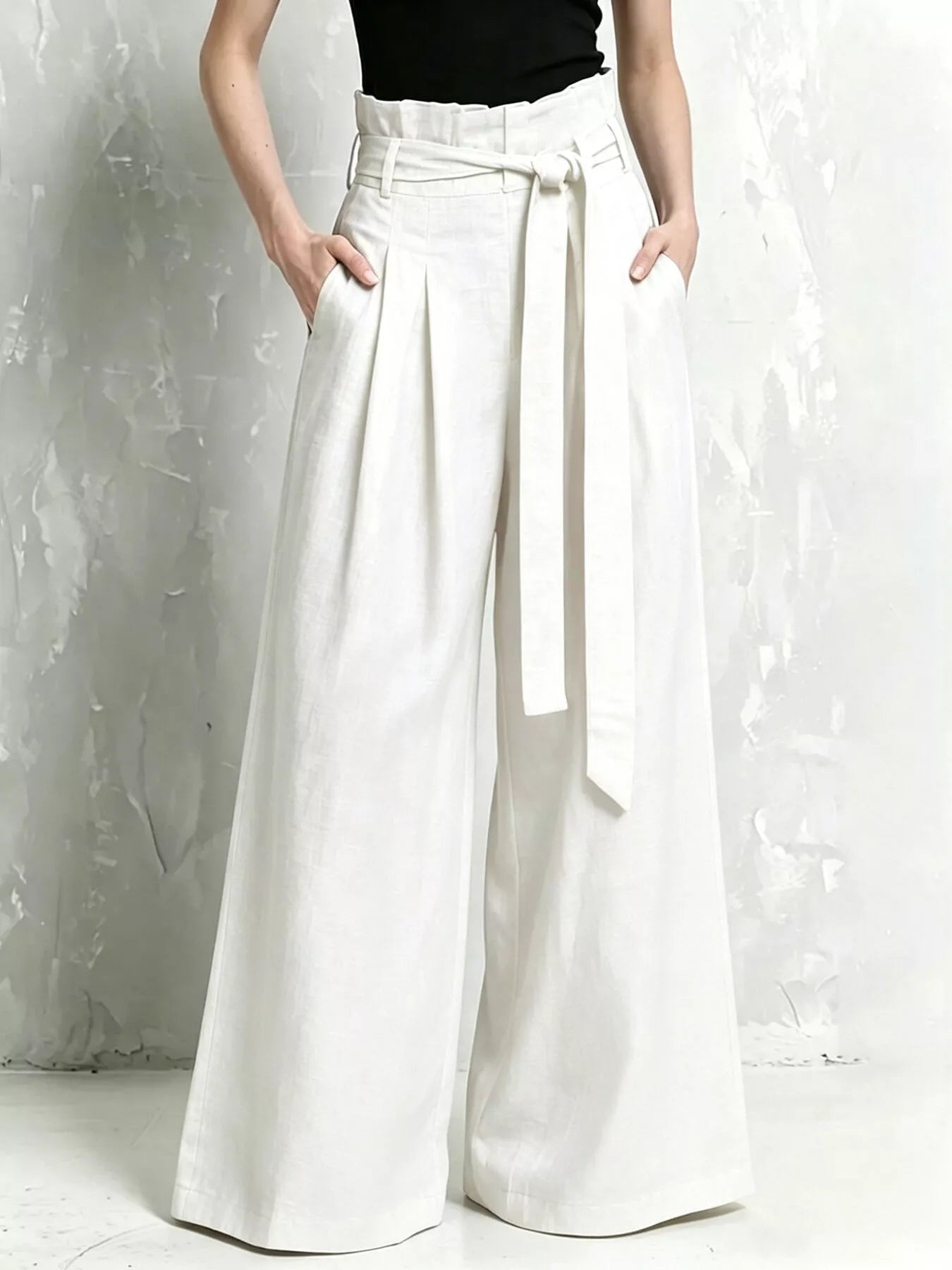 Trendsi Full Size Wide-Leg Paperbag Waist Pants Plus Size -