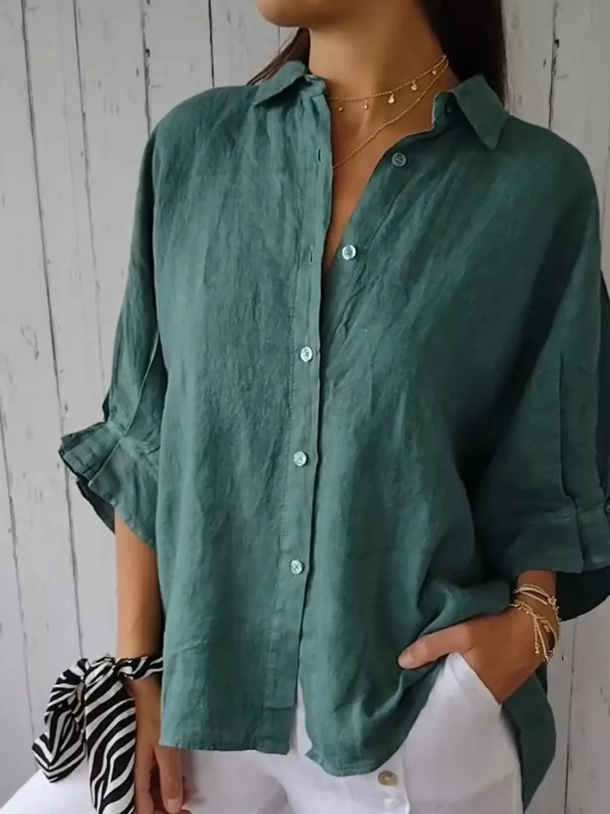 Peacock Green loose fit tie back shirt