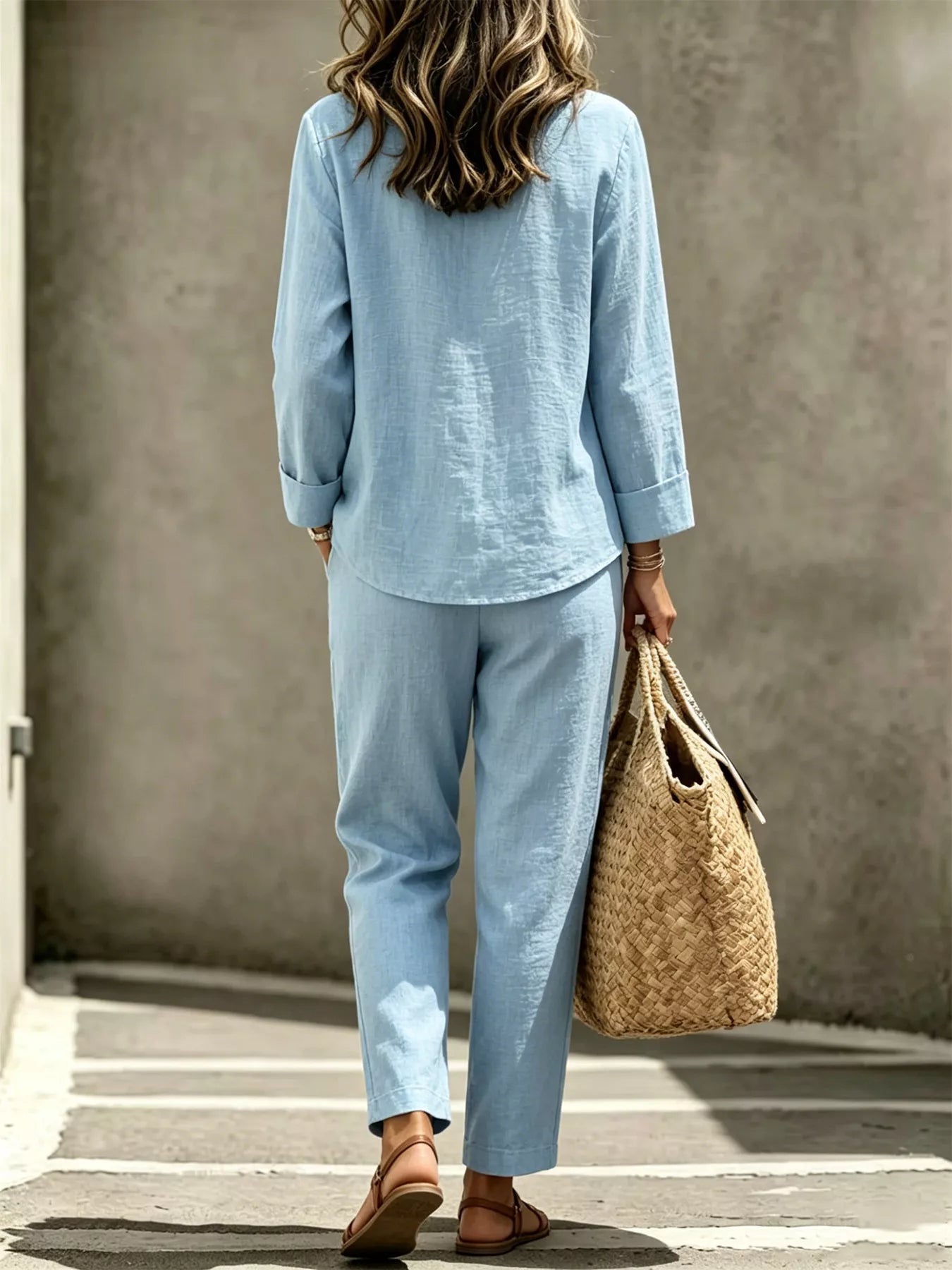 Trendsi Button Detail Long Sleeve Top and Pants Set -