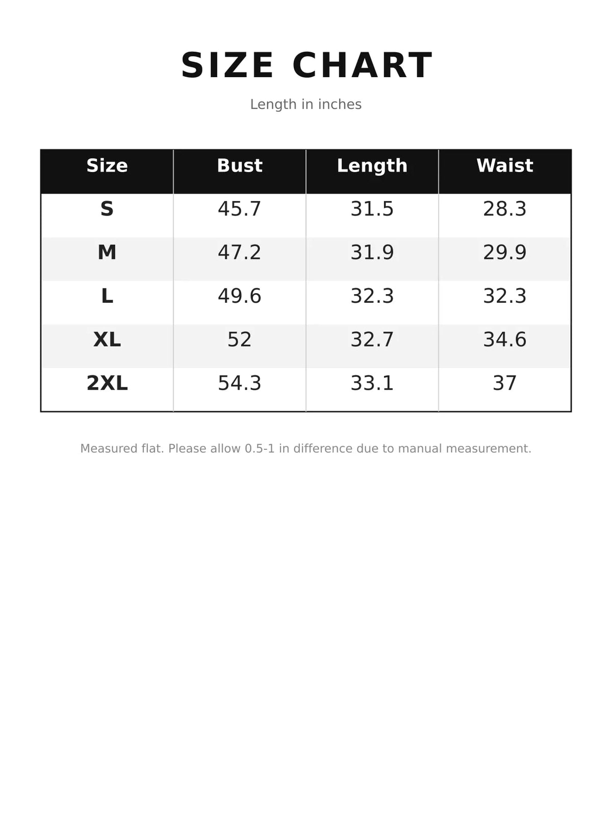 Half-Zip Hooded Sweatshirt Dress — size and measurement chart