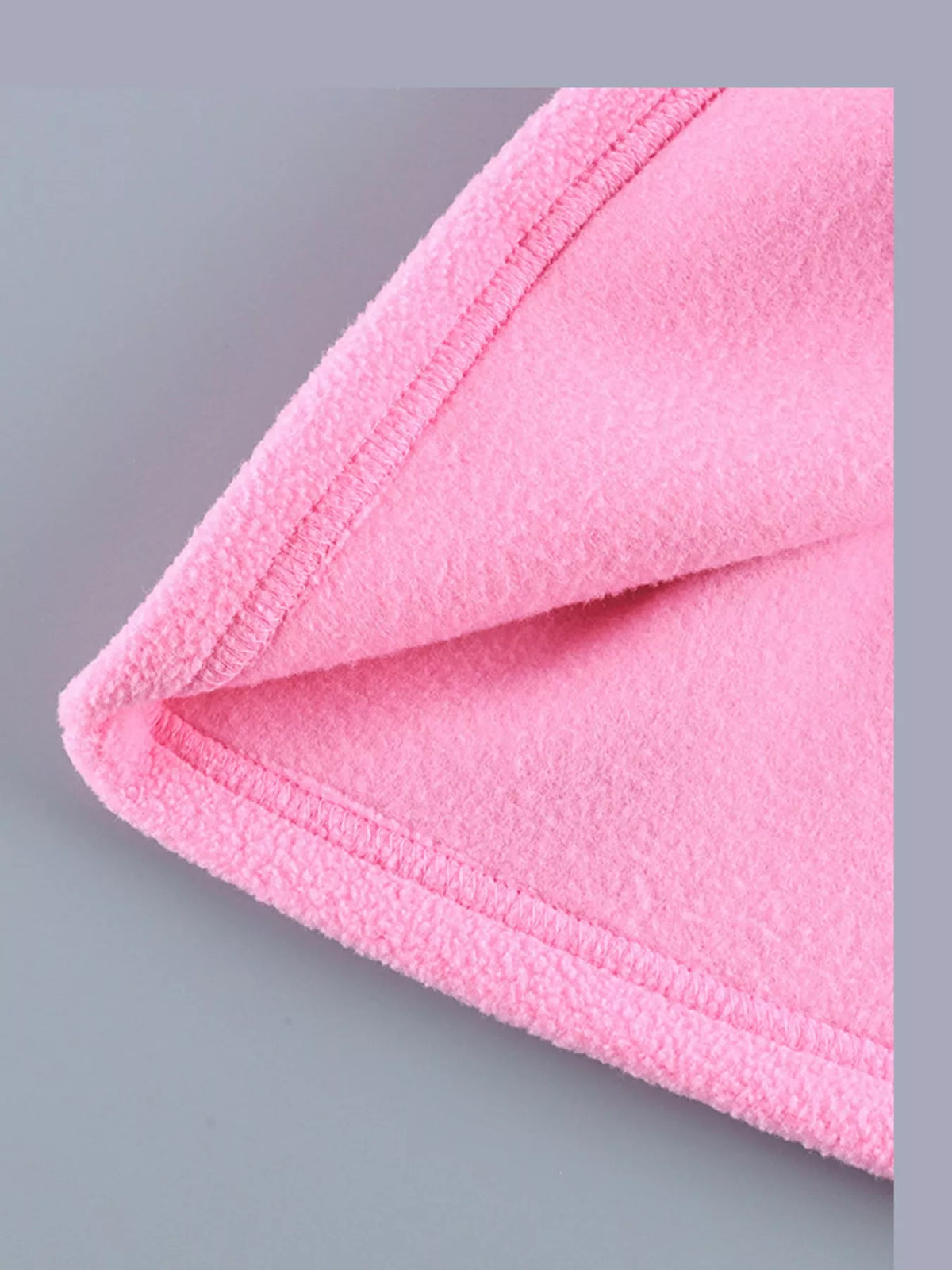 Pink drawstring fleece zip-up jacket, detail view