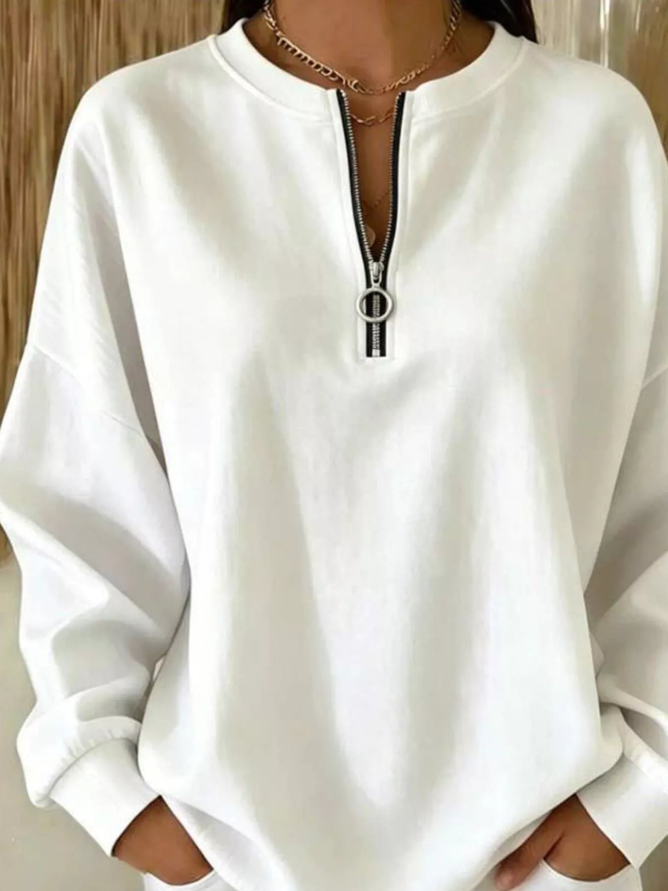 Trendsi Quarter-Zip Dropped Shoulder Sweatshirt -