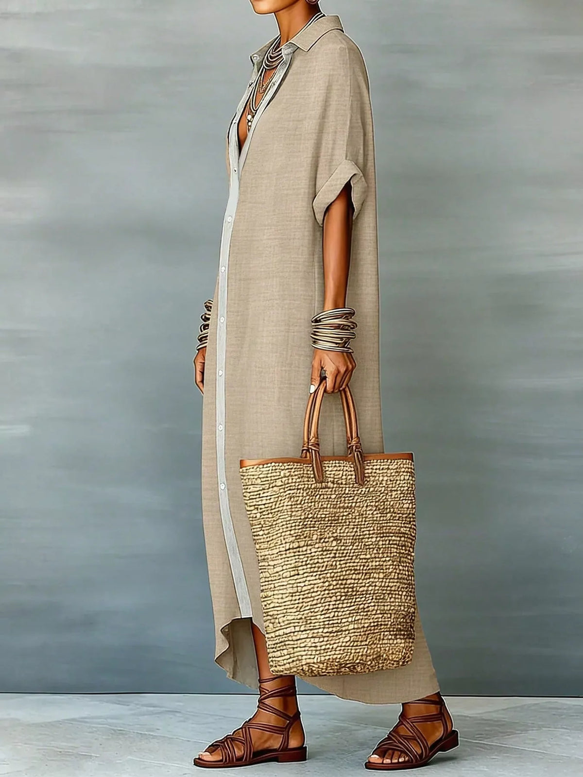 Trendsi Casual Linen Shirt Dress with Button-Down Front -