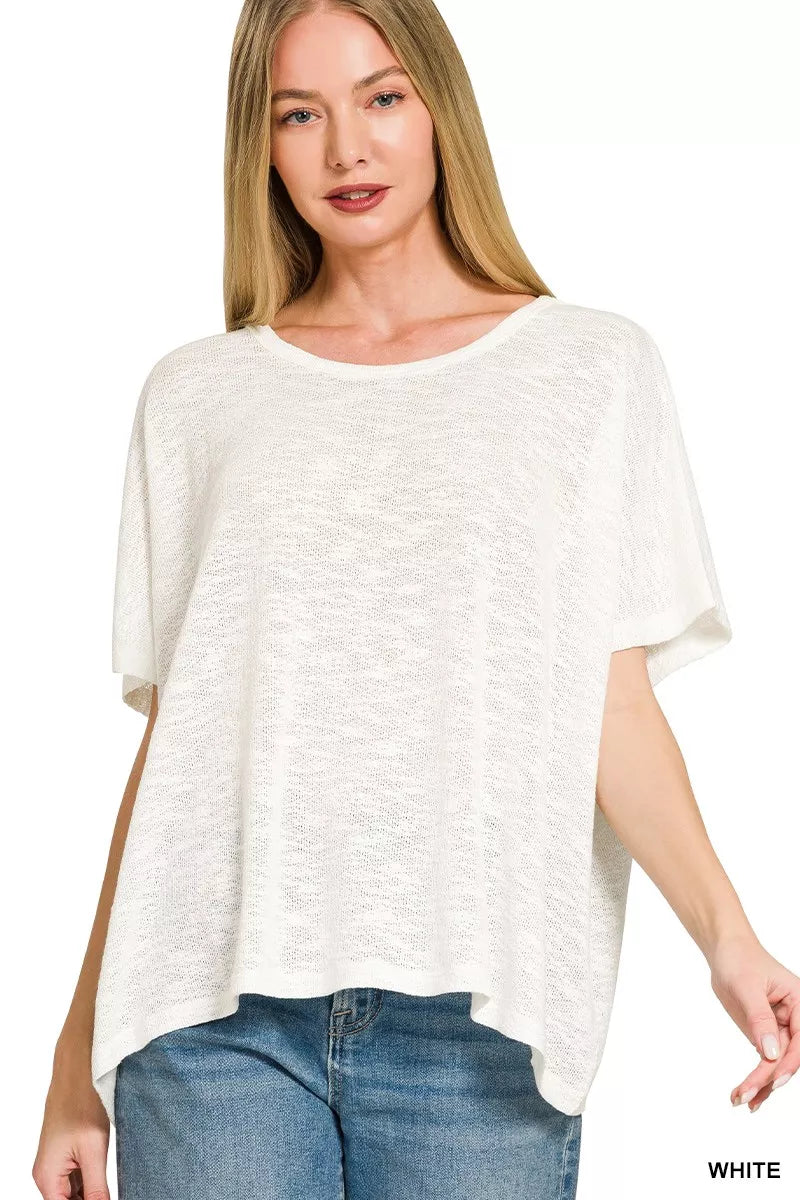 Women's oversized Hacci slub short-sleeve top with draped hem - product view 1