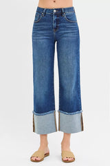 Trendsi RISEN Full Size Mid Rise Crop Wide Wide Cuffed Jeans Plus Size -