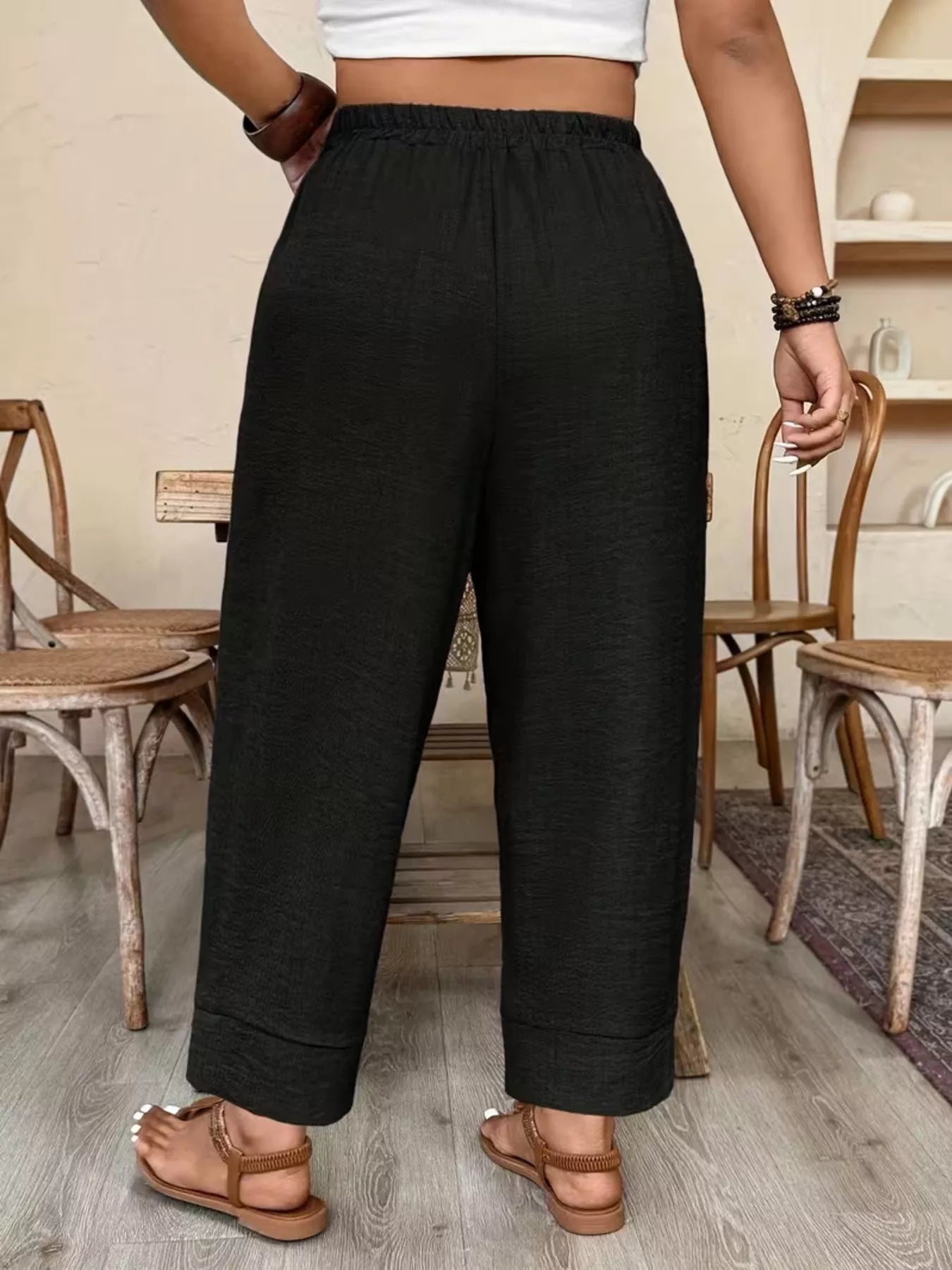 Trendsi Plus Size High-Waisted Elastic Waist Pants with Pockets -