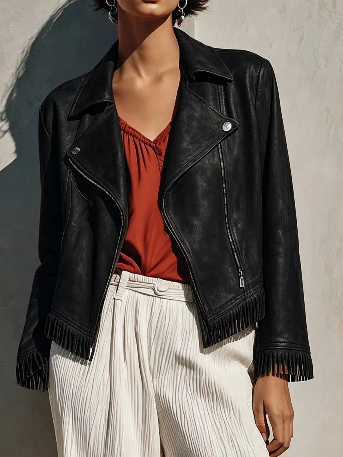 Black fringe hem zip up jacket