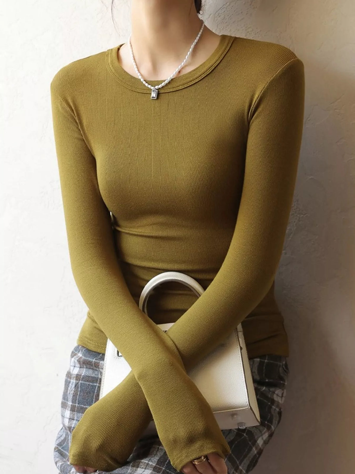 Slim-Fit Long Sleeve Crew Neck T-Shirt — front view