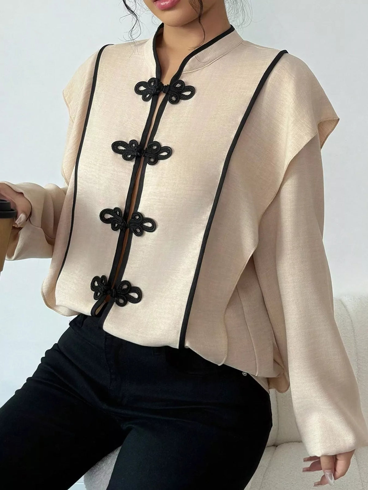 Cream chinese-style mandarin collar blouse