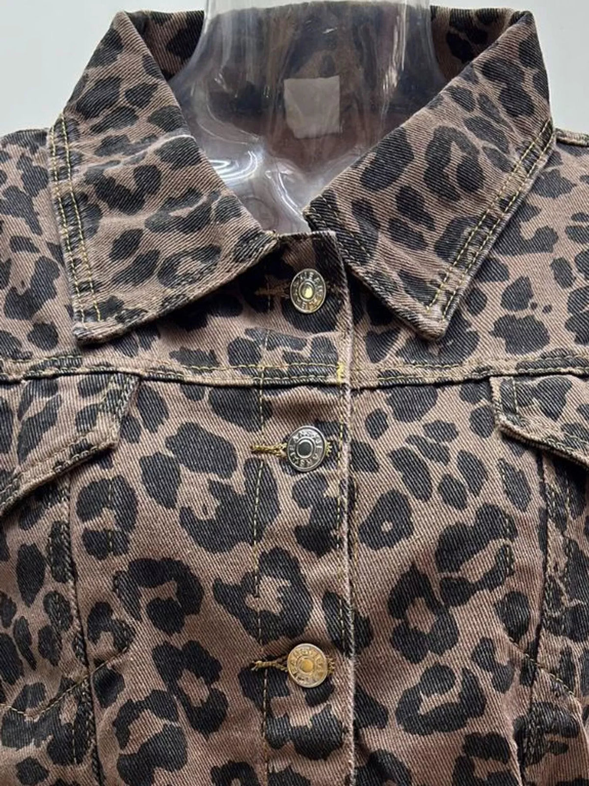Leopard Print Raw Hem Denim Jacket, detail view in leopard print