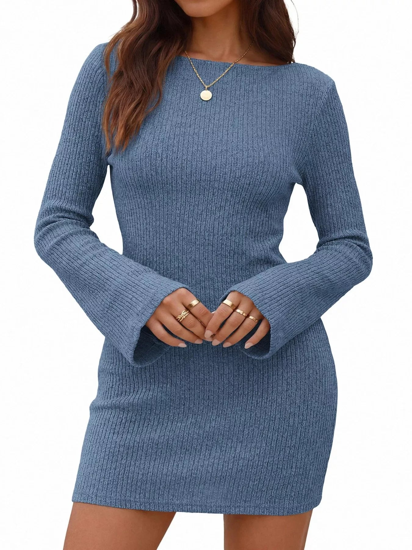 Trendsi Ribbed Knit Long Sleeve Slim Fit Sweater Dress -
