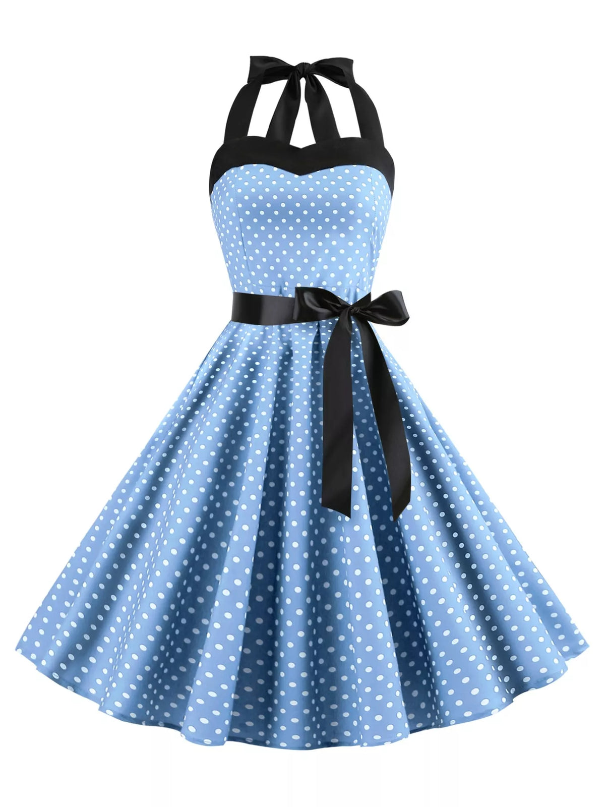 Halter neck sleeveless knee dress, product view