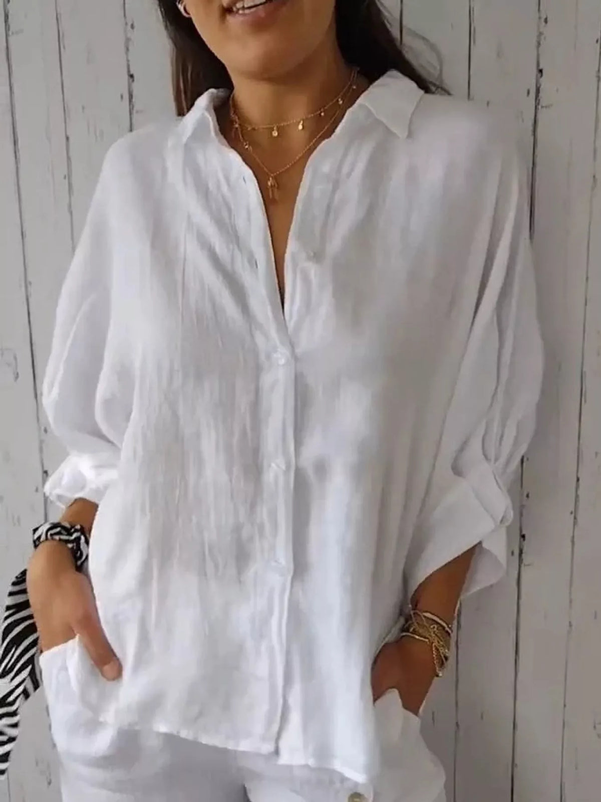 White loose fit tie back shirt