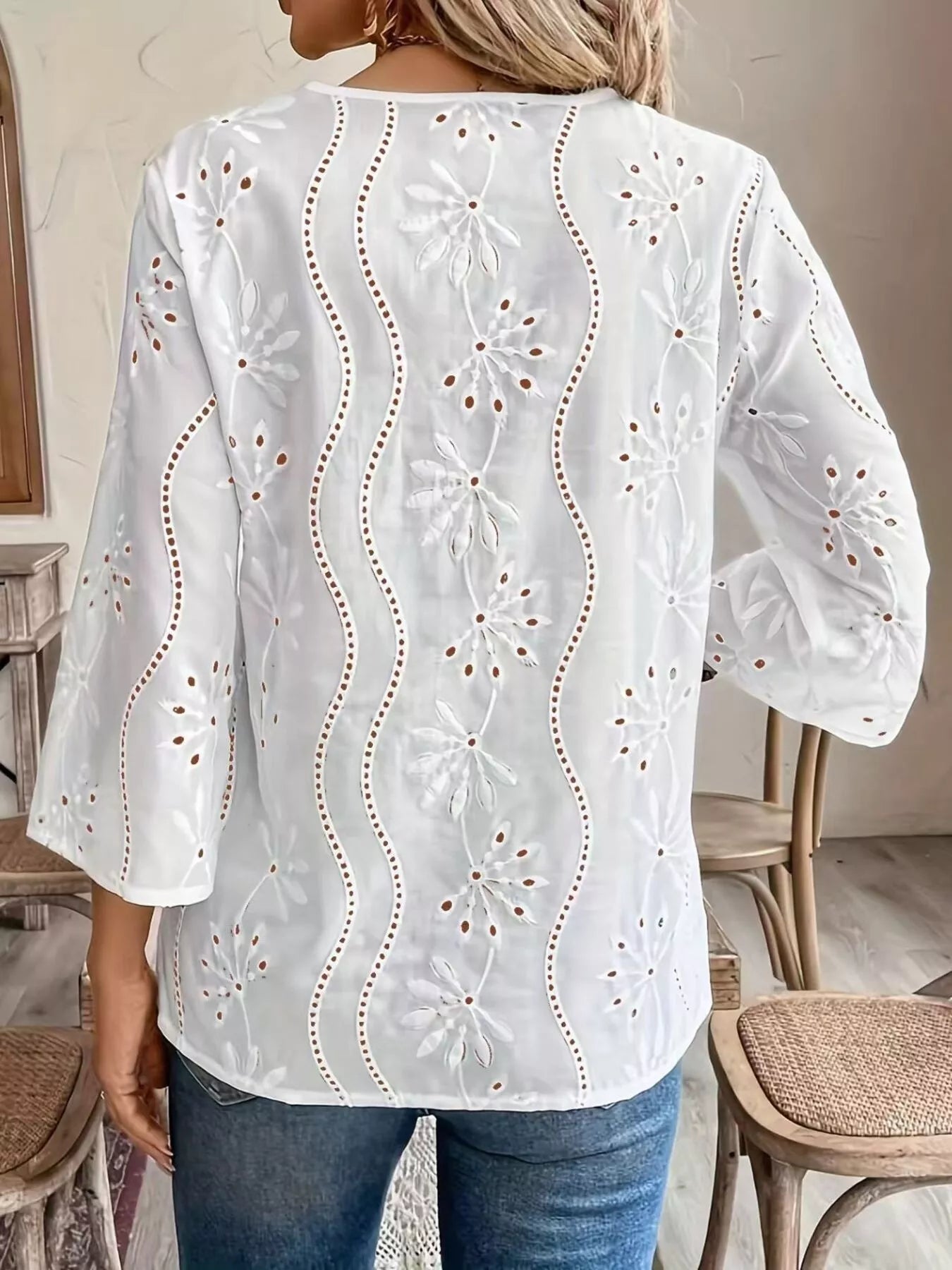 Trendsi Full Size Embroidered Eyelet Long Sleeve Blouse Plus Size -